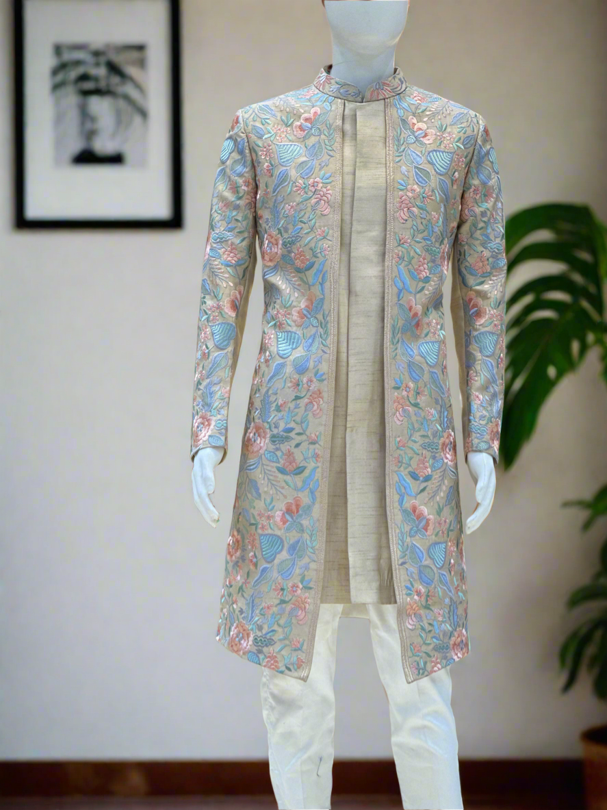 Men's Exclusive Multi Colour Thread Embroidery Indo-western Set- KPH Outfits