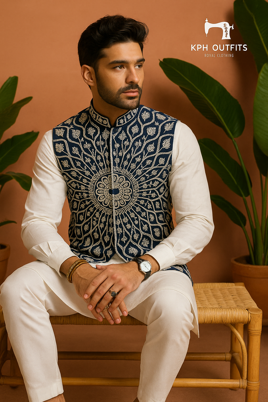 Men's Navy Blue Exclusive Sangeet-Special Waistcoat - Stylish Elegance by KPH Outfits