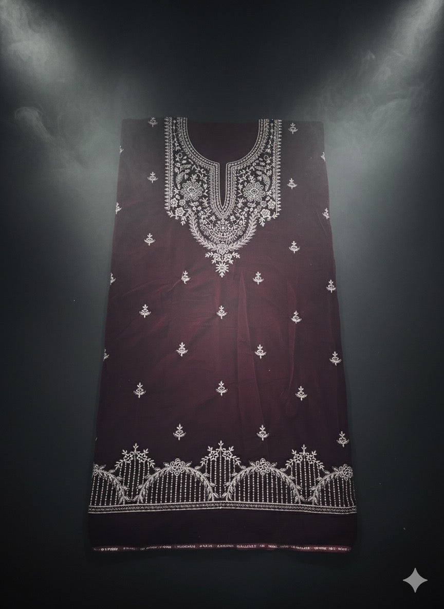 Maroon Velvet Kurta with Detailed White Embroidery - Kph Outfits