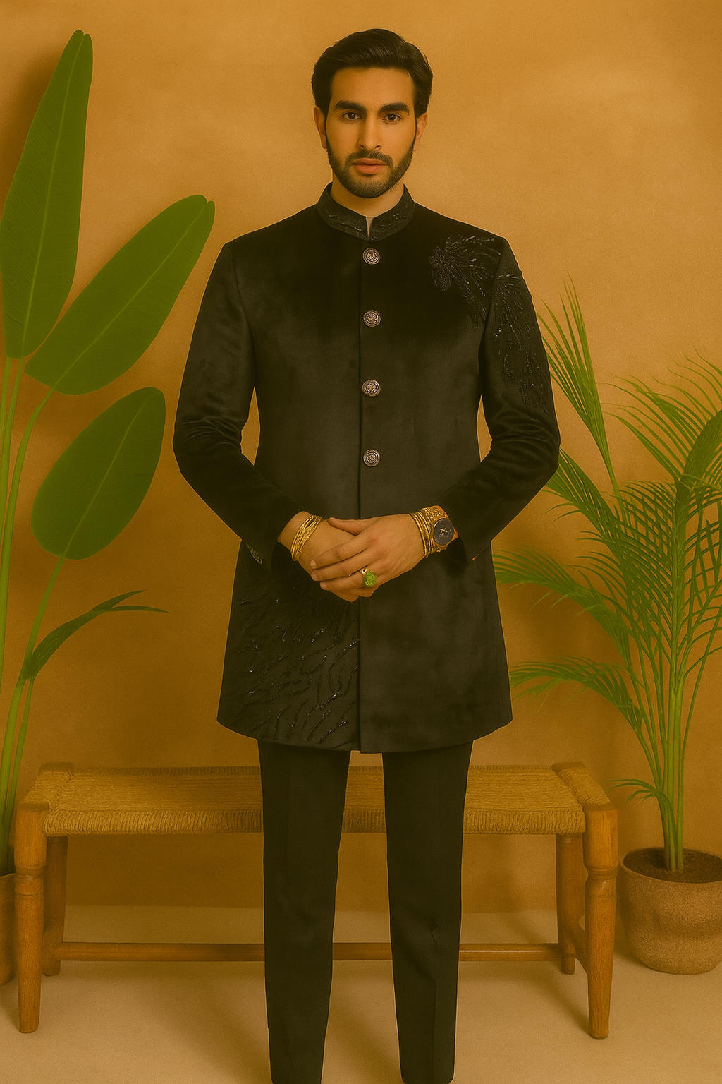 Handcrafted black velvet indo-western set with tailored fit – KPH Outfits