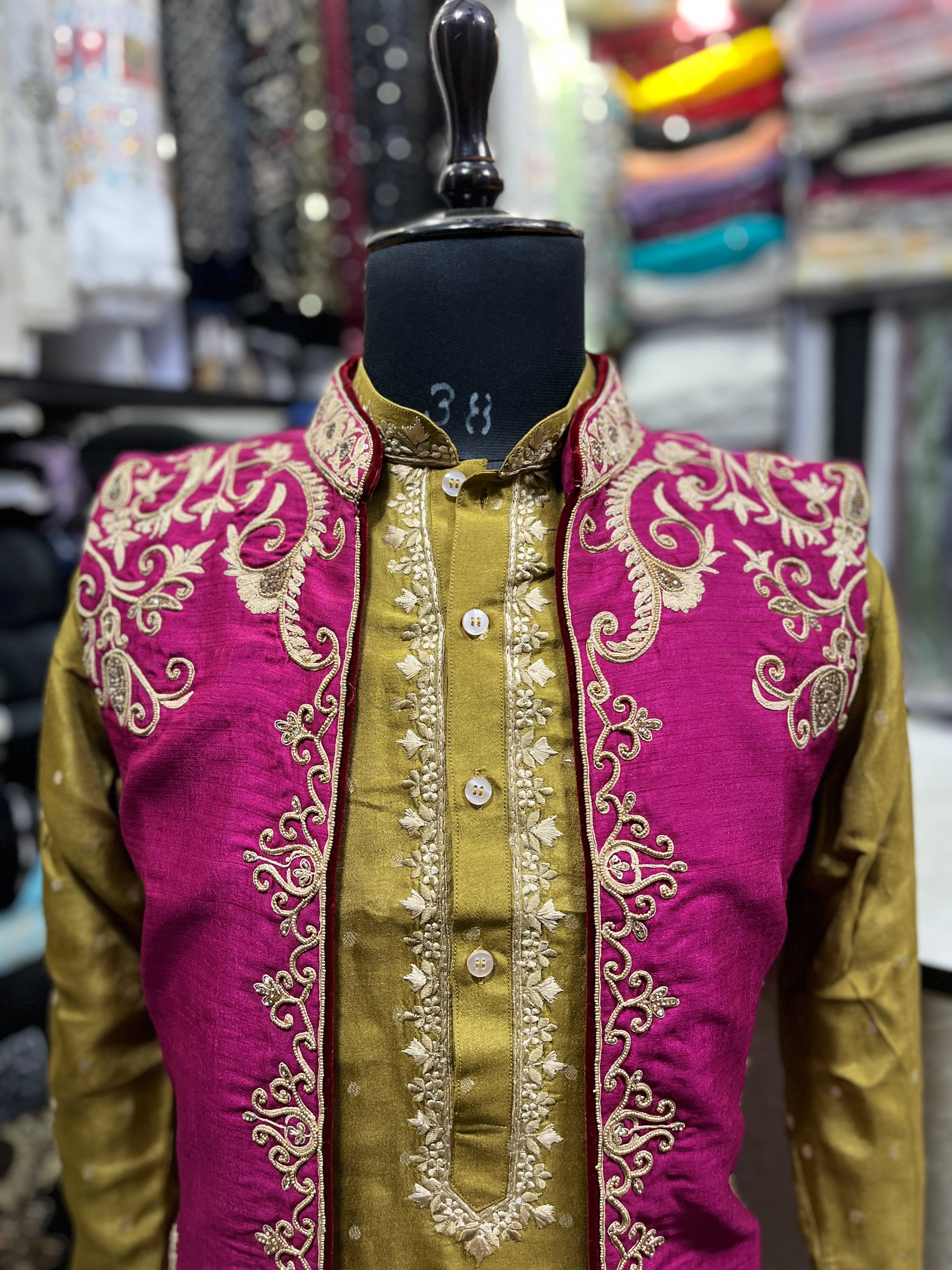 Karan Aujla Style Handcrafted Zardozi Work Nehru Jacket Set