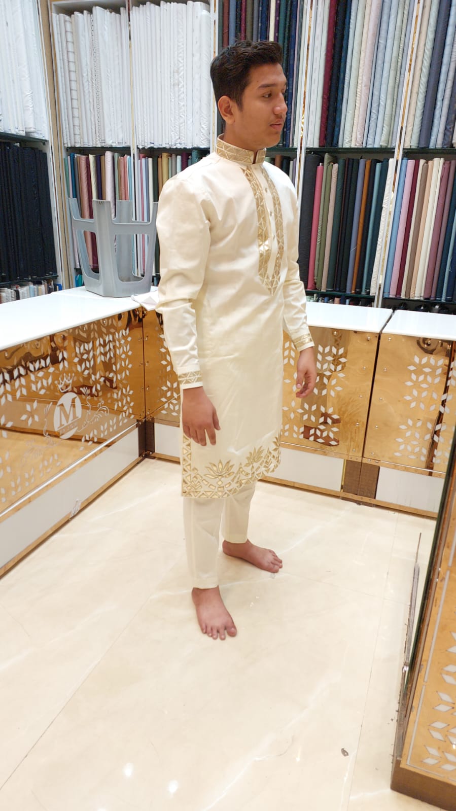 Men's Leather Work Embroidery Kurta Set