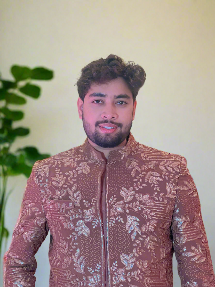 Men's Exclusive Brown Sherwani Set with Intricate Embroidery- KPH Outfits