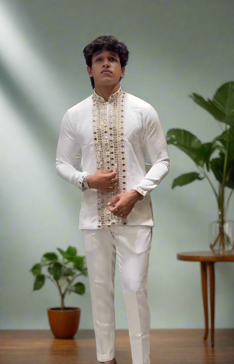 Men's Exclusive Handcrafted Mirror Shrug Set - Designer Festive Wear By KPH Outfits