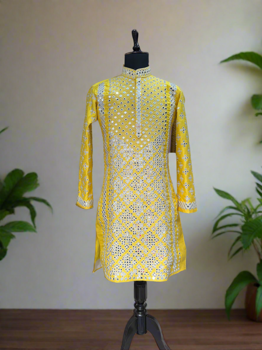 Abhinav Mishra Inspired Haldi Special Real Mirror Designer Kurta Set – Exclusively by KPH Outfits