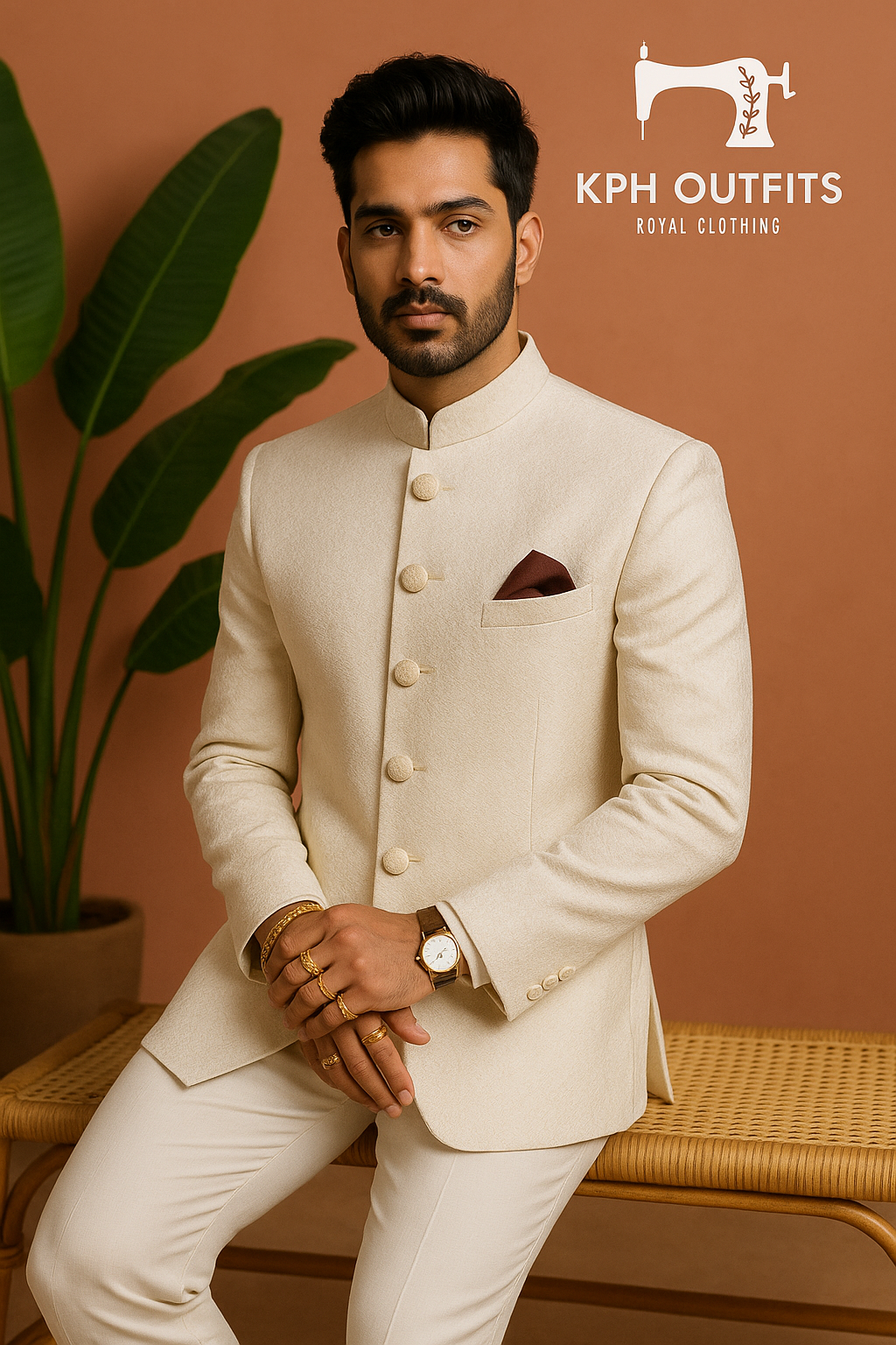 Men's Ivory Exclusive Jacquard Jodhpuri Bandhgala Suit – Luxury Wedding Wear by KPH Outfits
