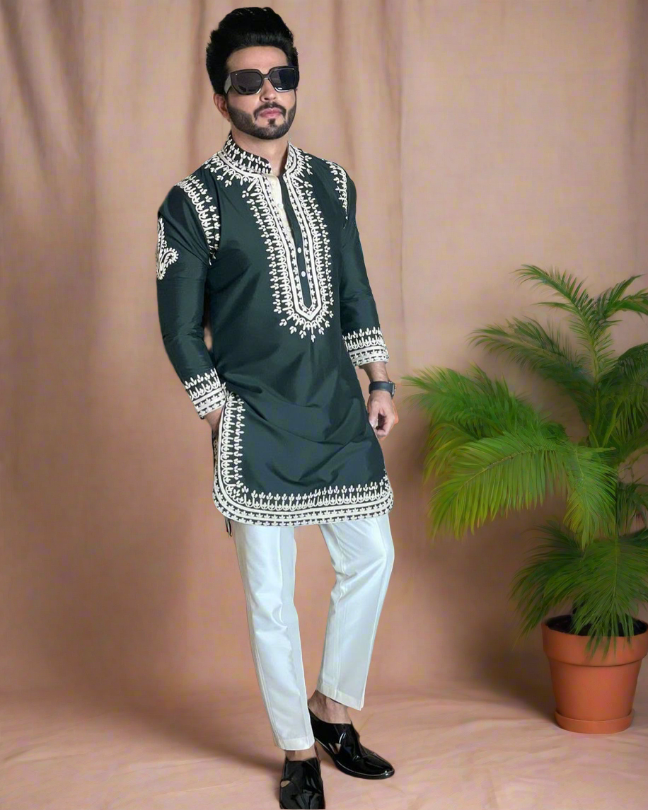 Men's Green Mehndi Ceremony Designer Embroidered Kurta Set – KPH Outfits