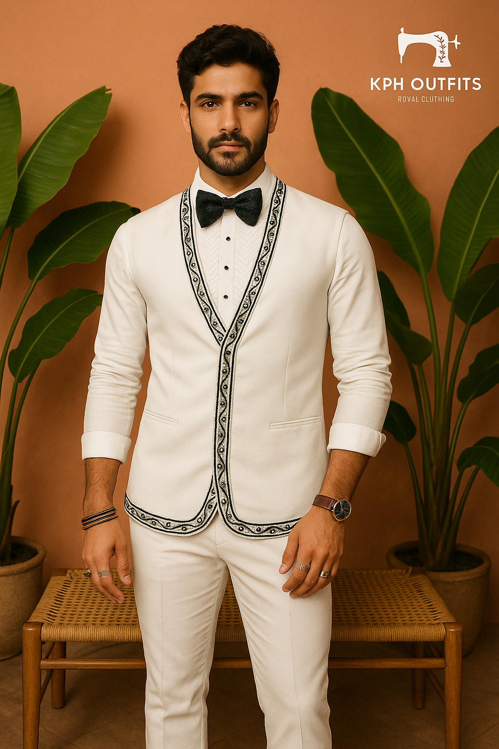 Men's Exclusive Ivory Designer Handcrafted Stylish Tuxedo Suit – Luxury Designer Wear by KPH Outfits