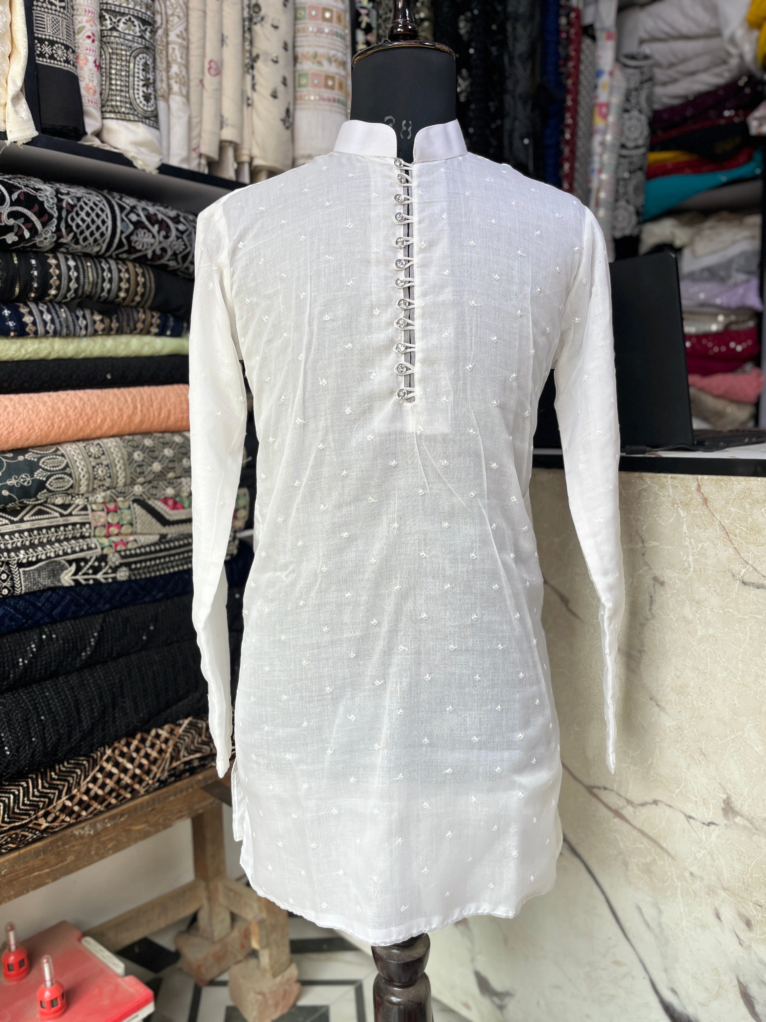 Men's White Summer Special Butti Kurta Set