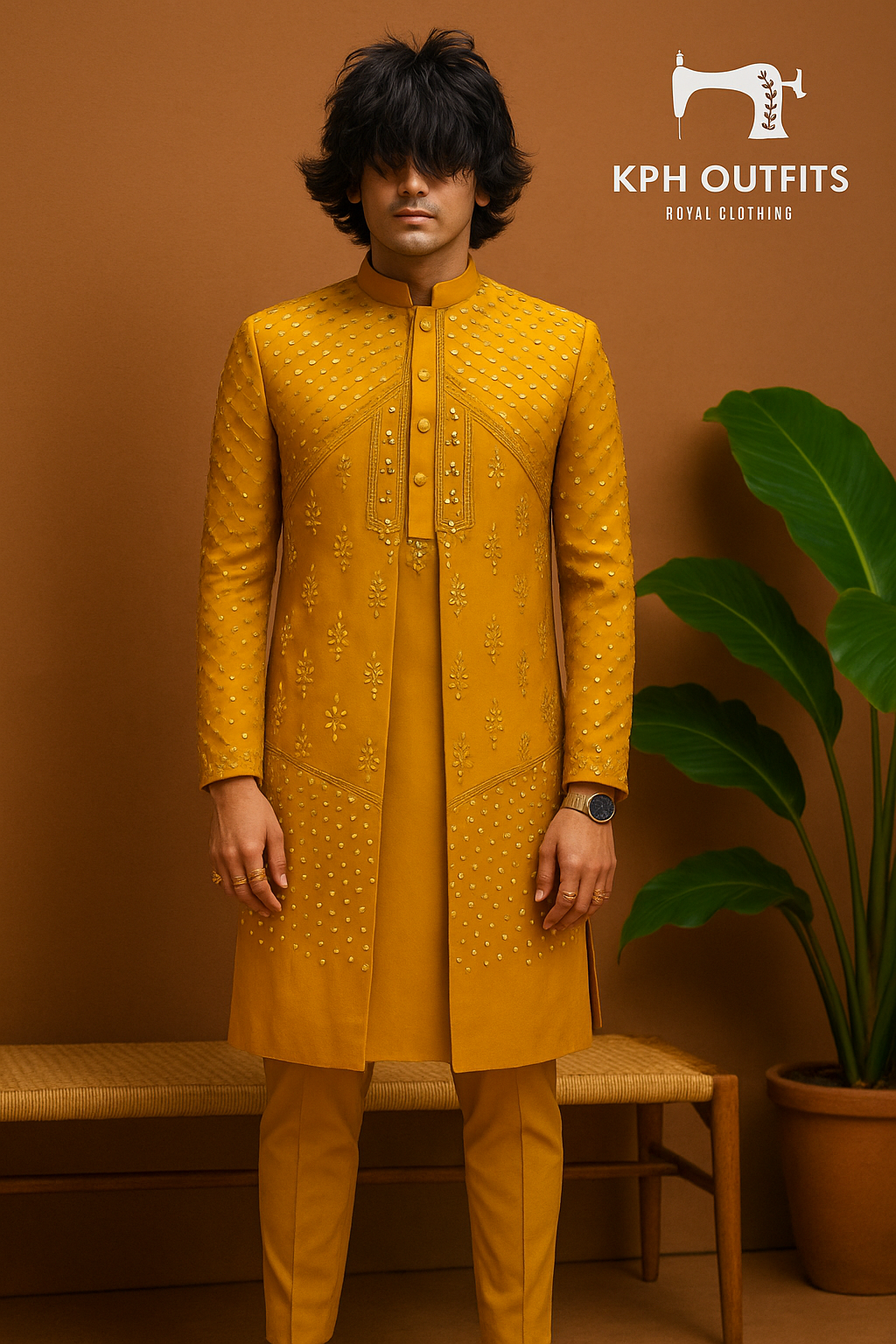 Men's Exclusive Orange Real Mirror Stylish Indo-western Set - KPH Outfits