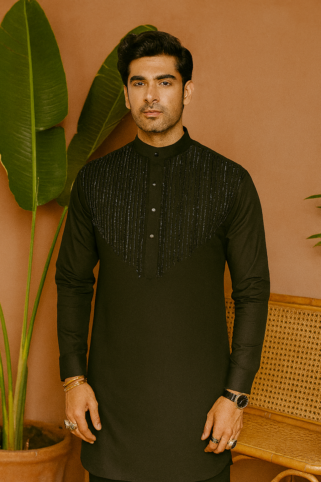 Black kurta with handcrafted embellished neckline – KPH Outfits