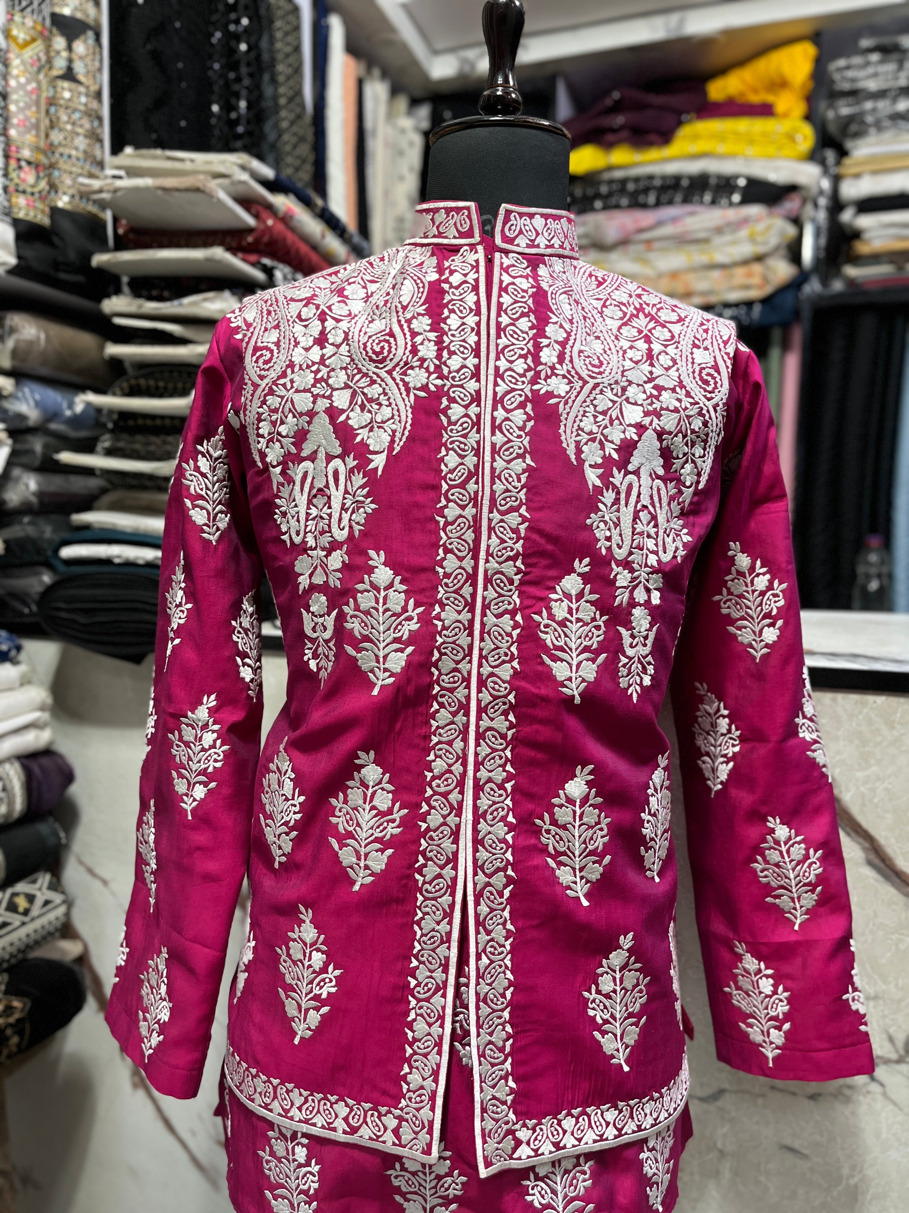 Mayank Chawla Style Dark Pink Waistcoat Set