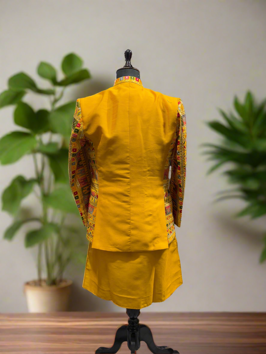 Men's Haldi Special Designer Comfortable Jodhpuri Set - Elegant Yellow Kurta Pajama & Jodhpuri Set by KPH Outfits