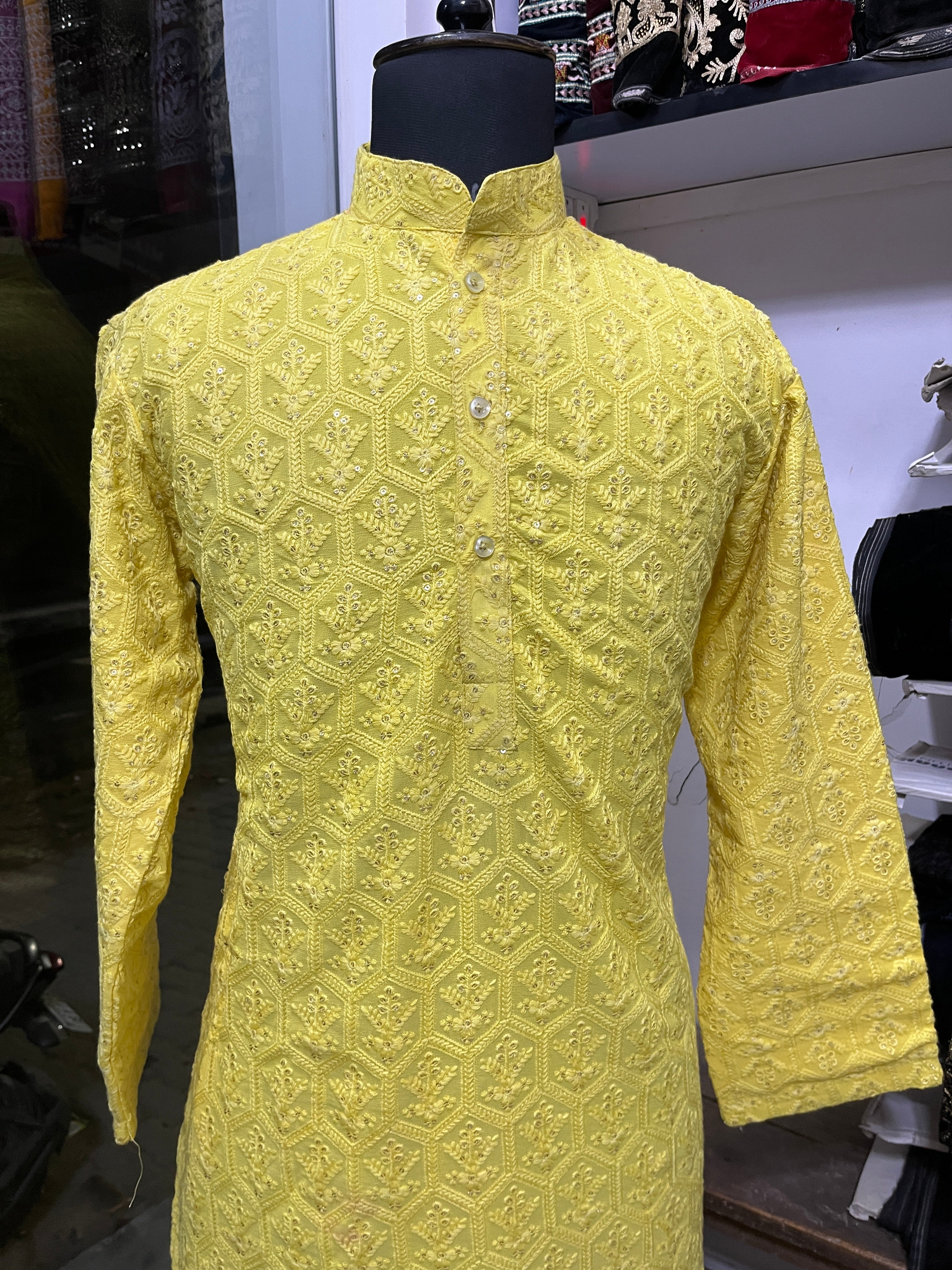 Men's Yellow Exclusive Lakhnavi Kurta Set