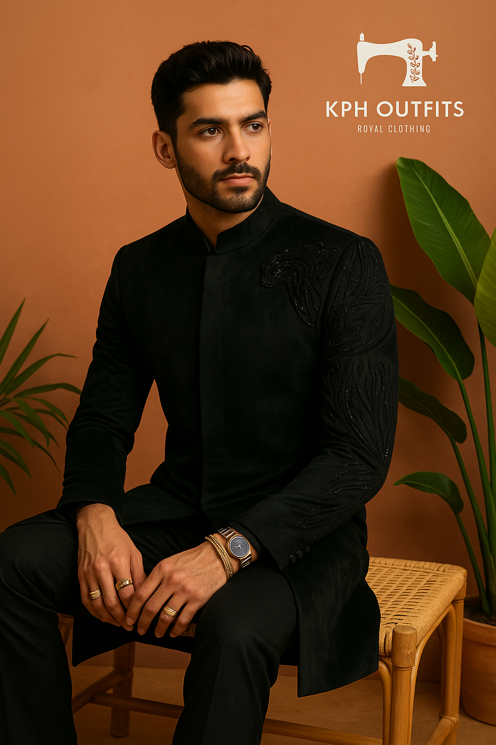Exclusive Handcrafted Black Sherwani with Gold Embroidery – KPH Outfits