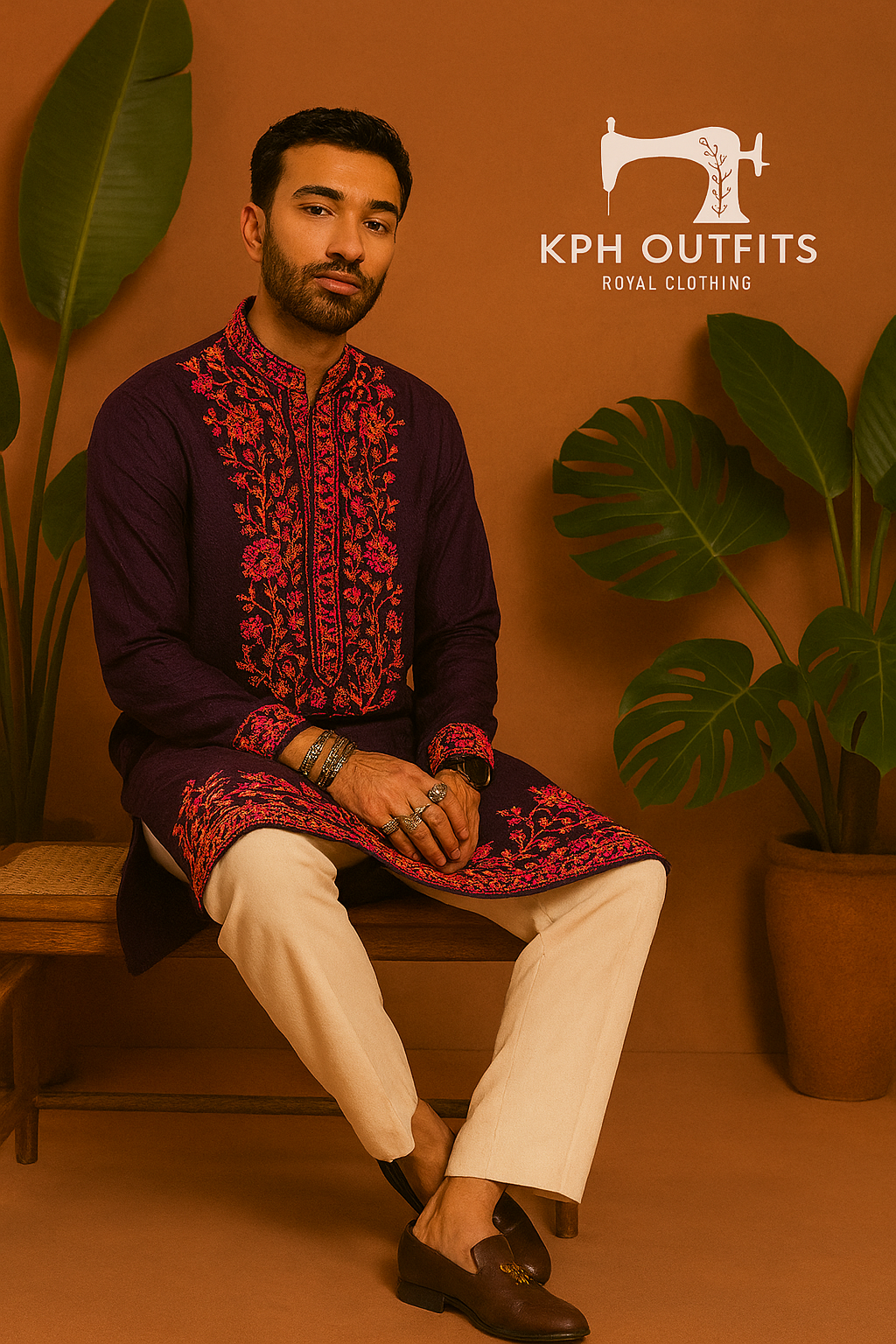 Wine Neck  Embellished Stylish Kurta Set