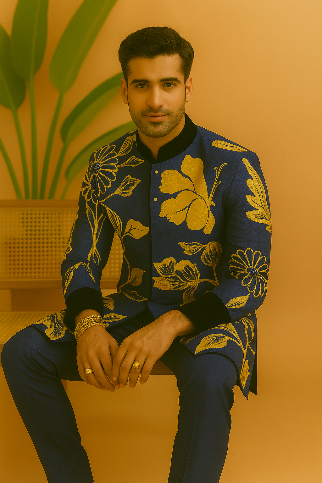 Ranveer Singh Inspired Wedding Special Hand-painted Stylish Sherwani Set