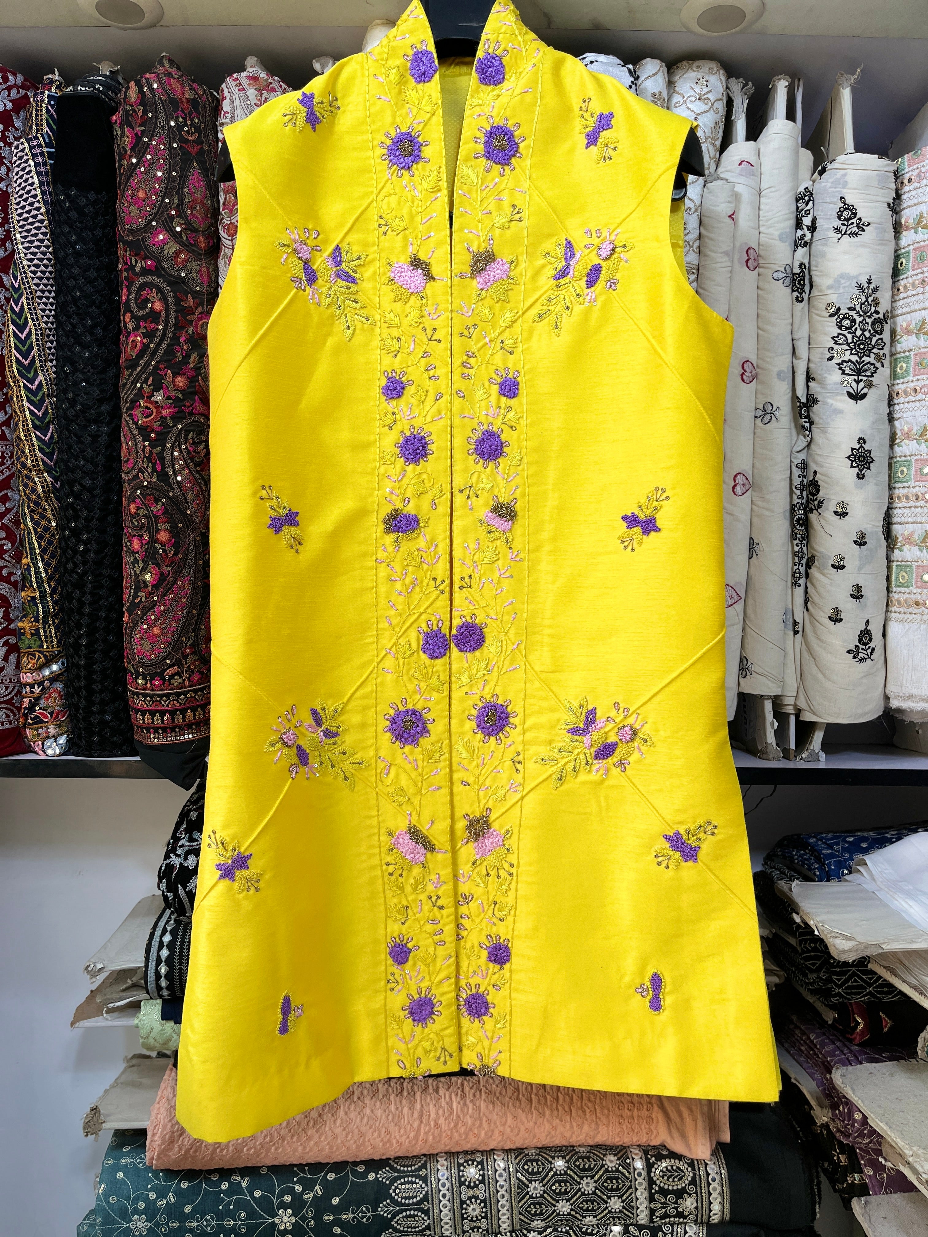 Haldi Special Handcrafted Zardozi Work Long Jacket