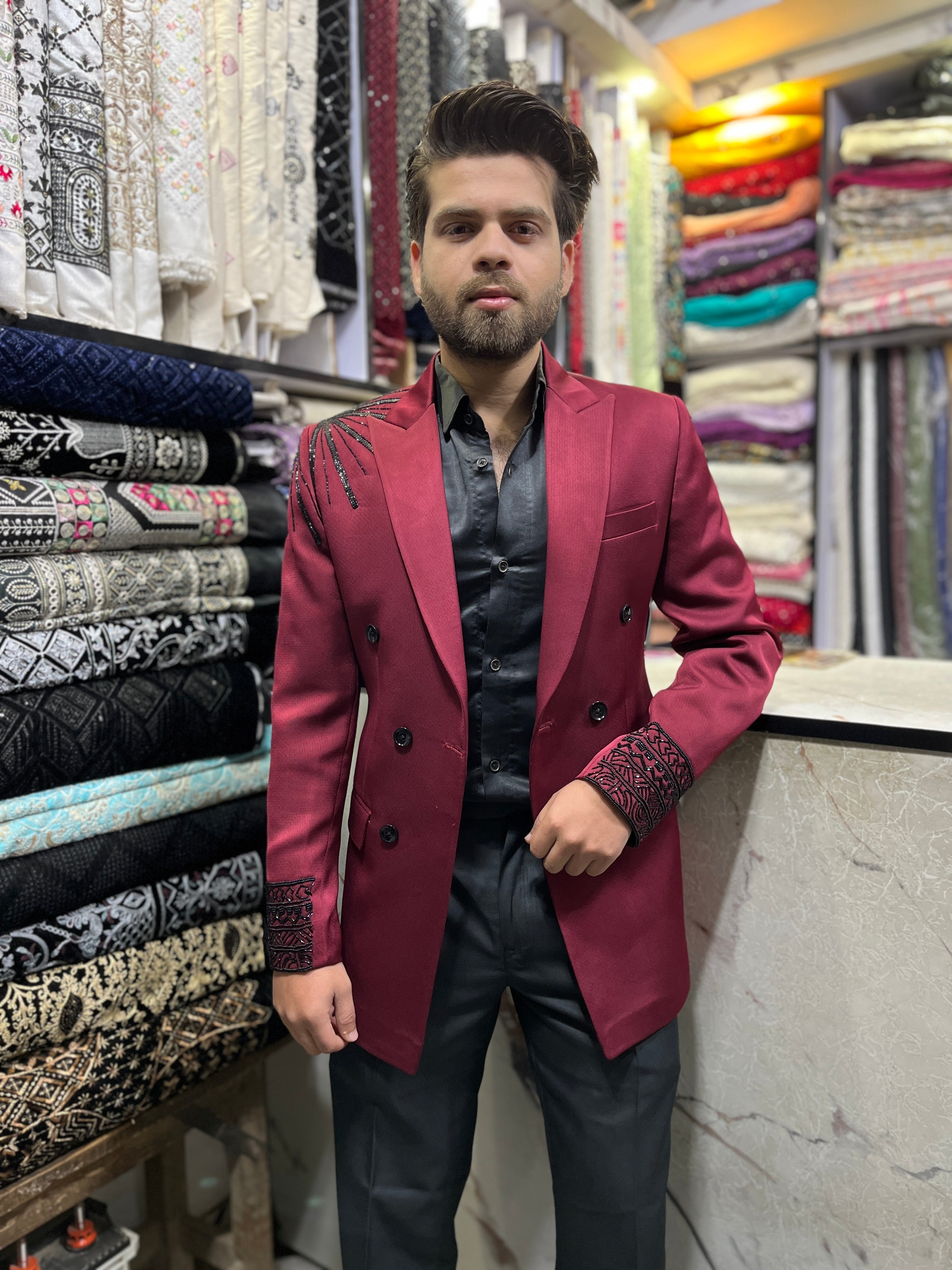 Men's Maroon Handcrafted Double Breast Tuxedo Suit