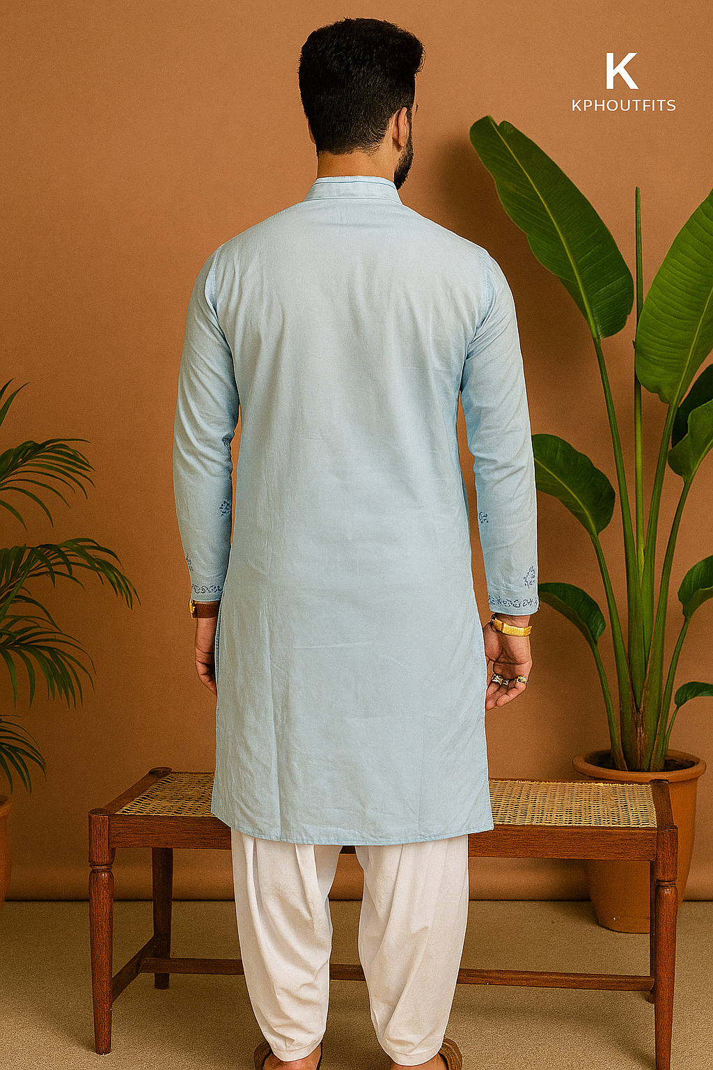 Men's Exclusive Sky Blue Real Mirror Designer Kurta Set – Elegance by KPH Outfits