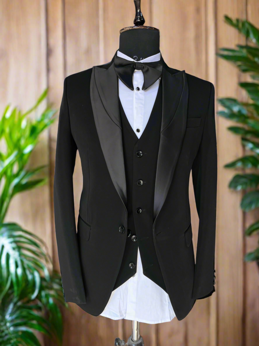 Men's Black Peak Lapel Classic Tuxedo Suit by Kph Outfits – Elegance Perfected