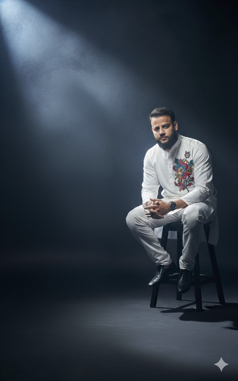 White Kurta Set with Floral Chest Embroidery - kph Outfits