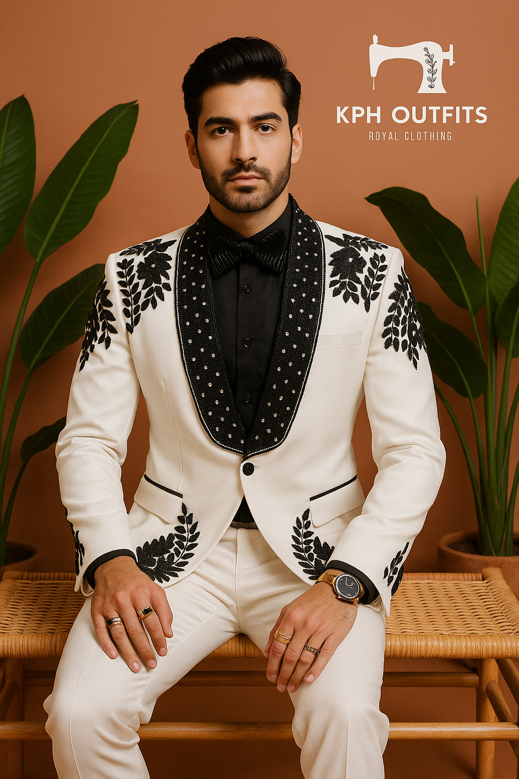 Men's Exclusive Ivory Designer Handcrafted Stylish Tuxedo Suit – Luxury Designer Wear by KPH Outfits
