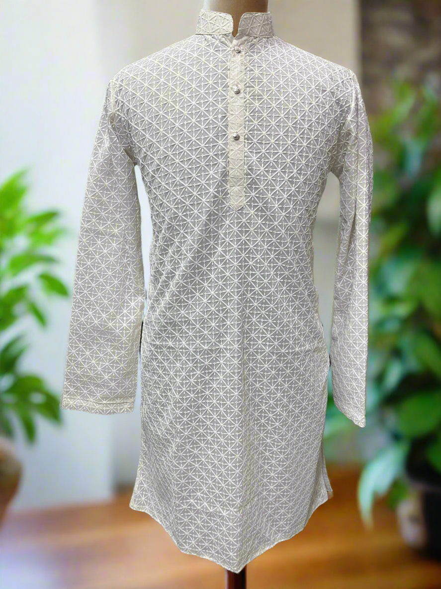 Designer georgette kurta with matching zipper-style pants.