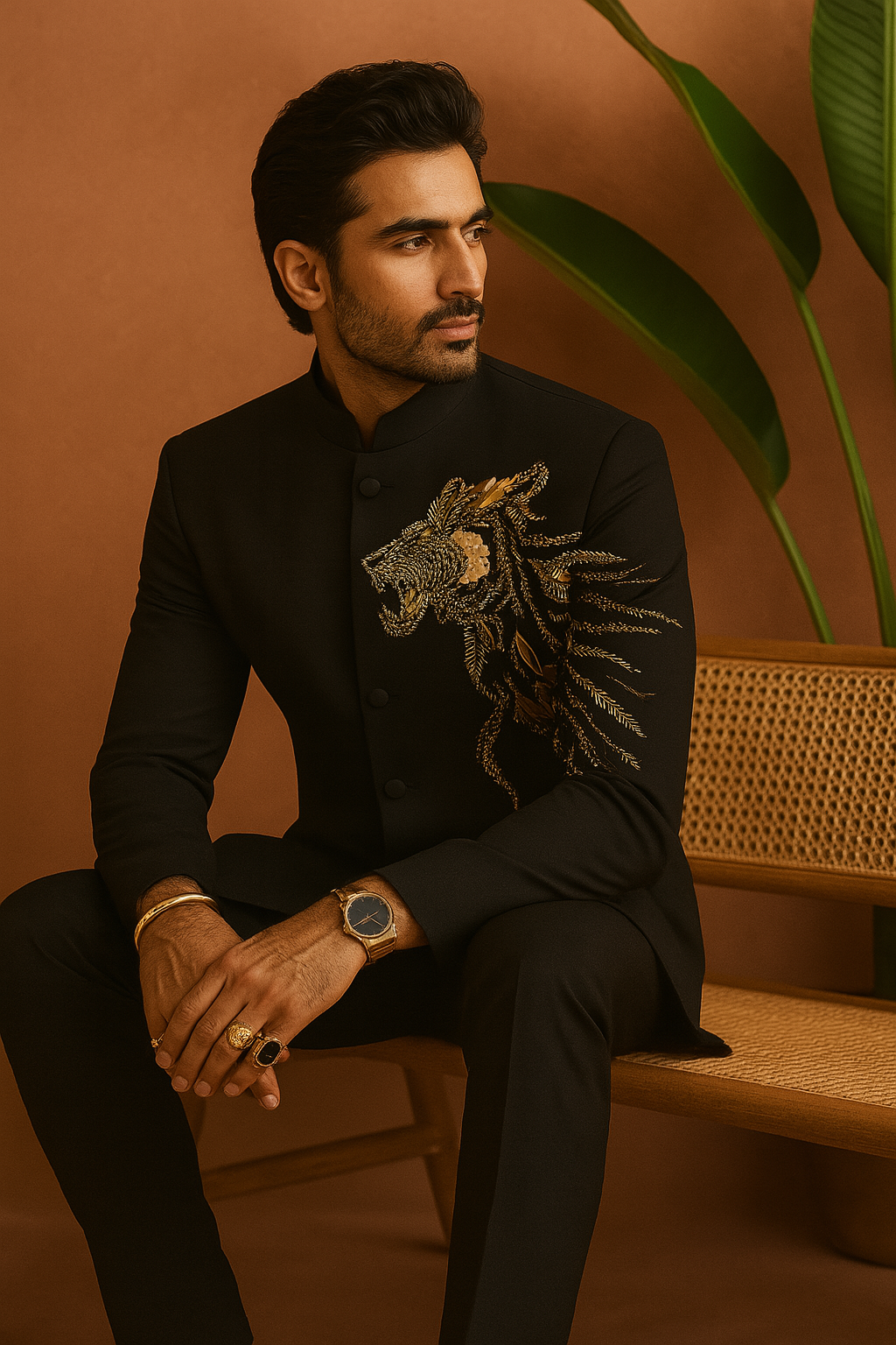 Groom jodhpuri with handcrafted lion motif – KPH Outfits