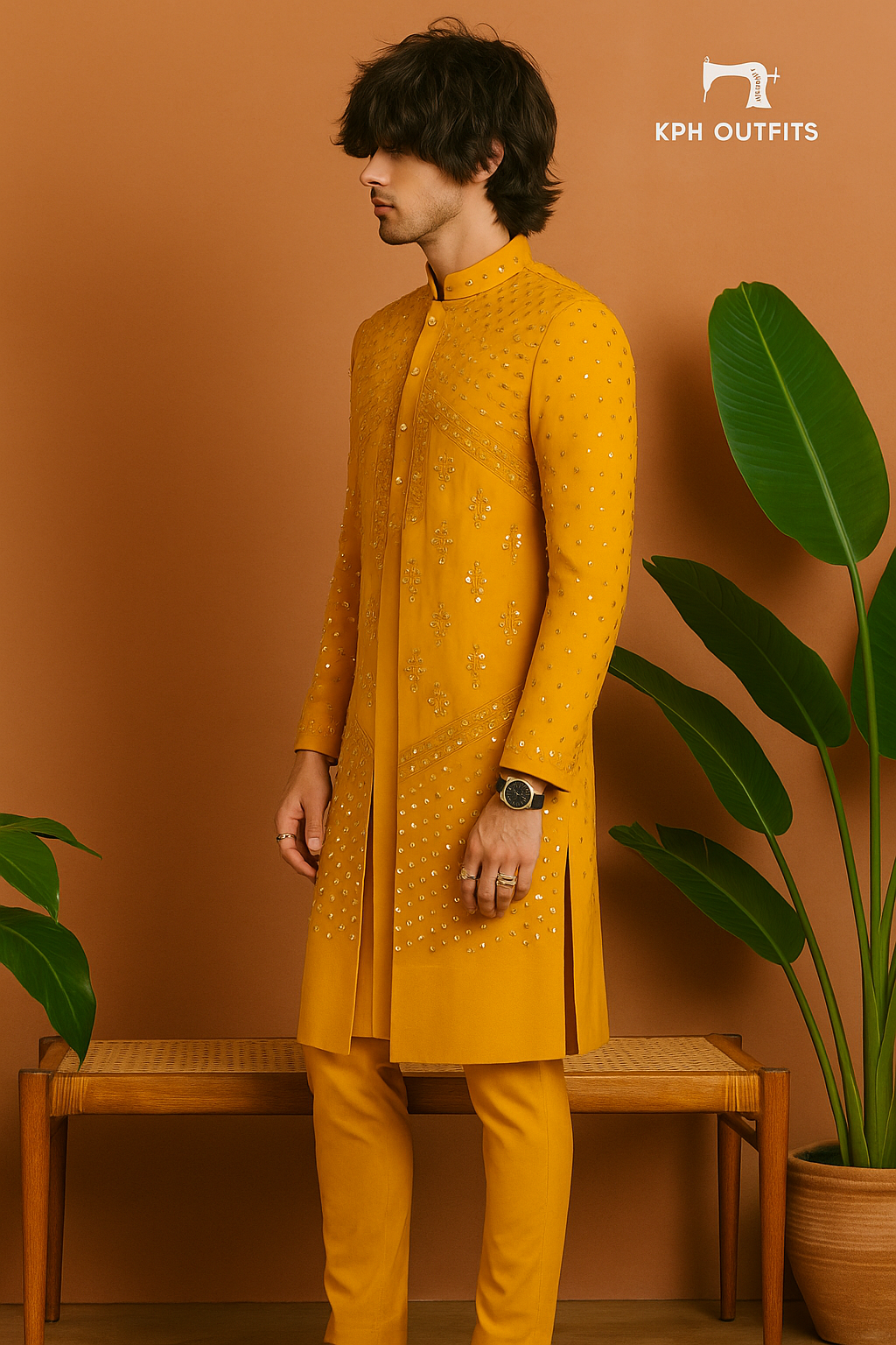 Men's Exclusive Orange Real Mirror Stylish Indo-western Set - KPH Outfits
