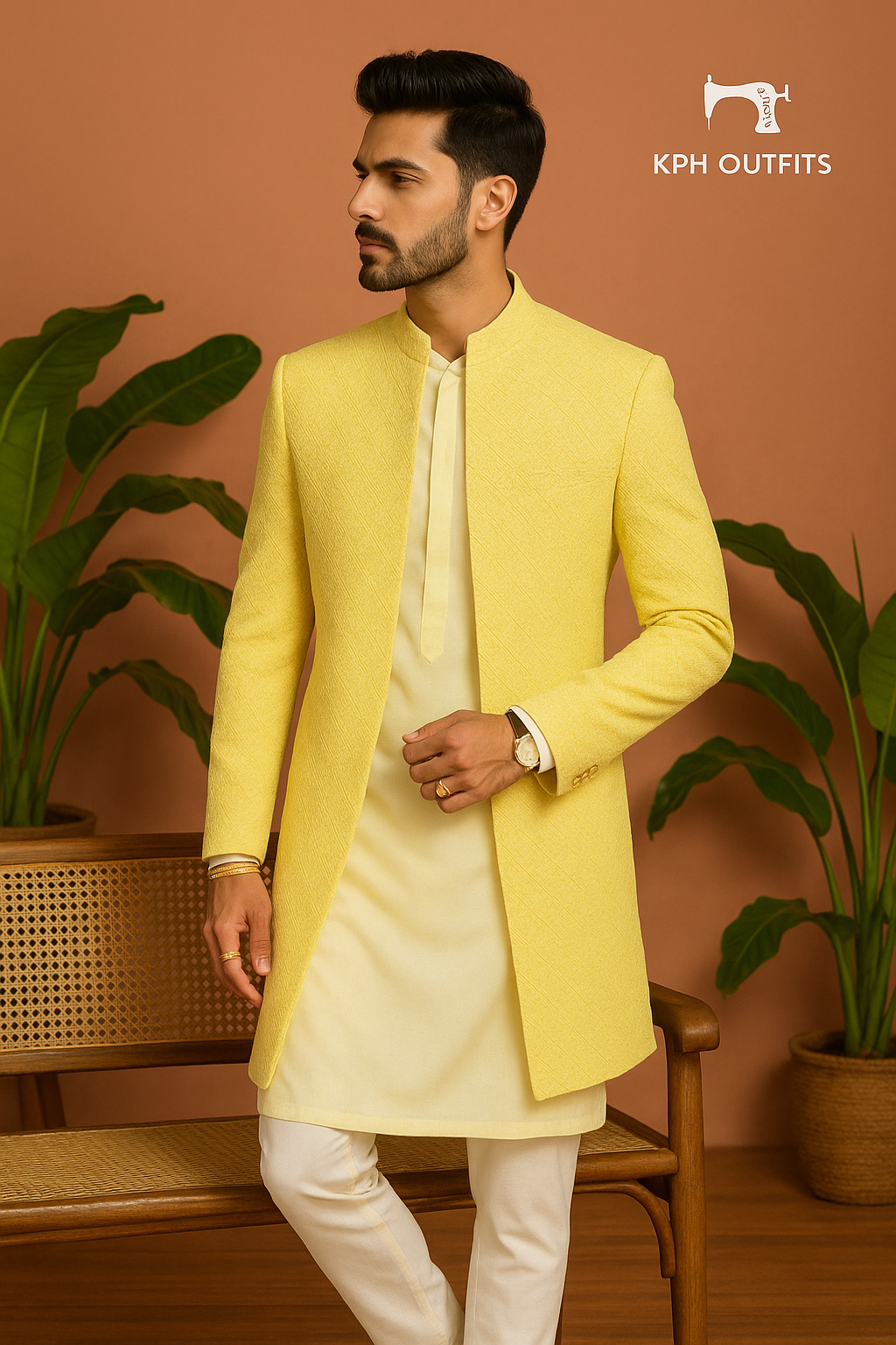 Men's Exclusive Haldi Lakhnavi Dyeable Jodhpuri Set – Luxury Wedding Wear by KPH Outfits
