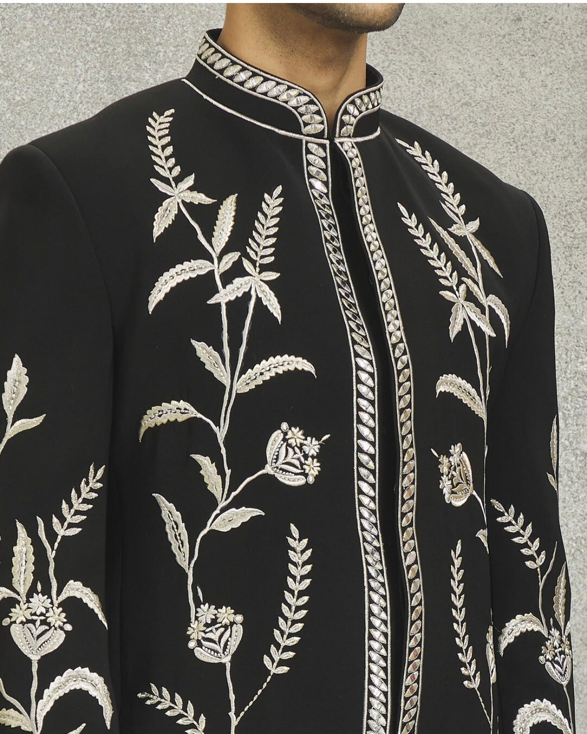 Men's Black Thread Embroidery Designer Bandhgala Suit