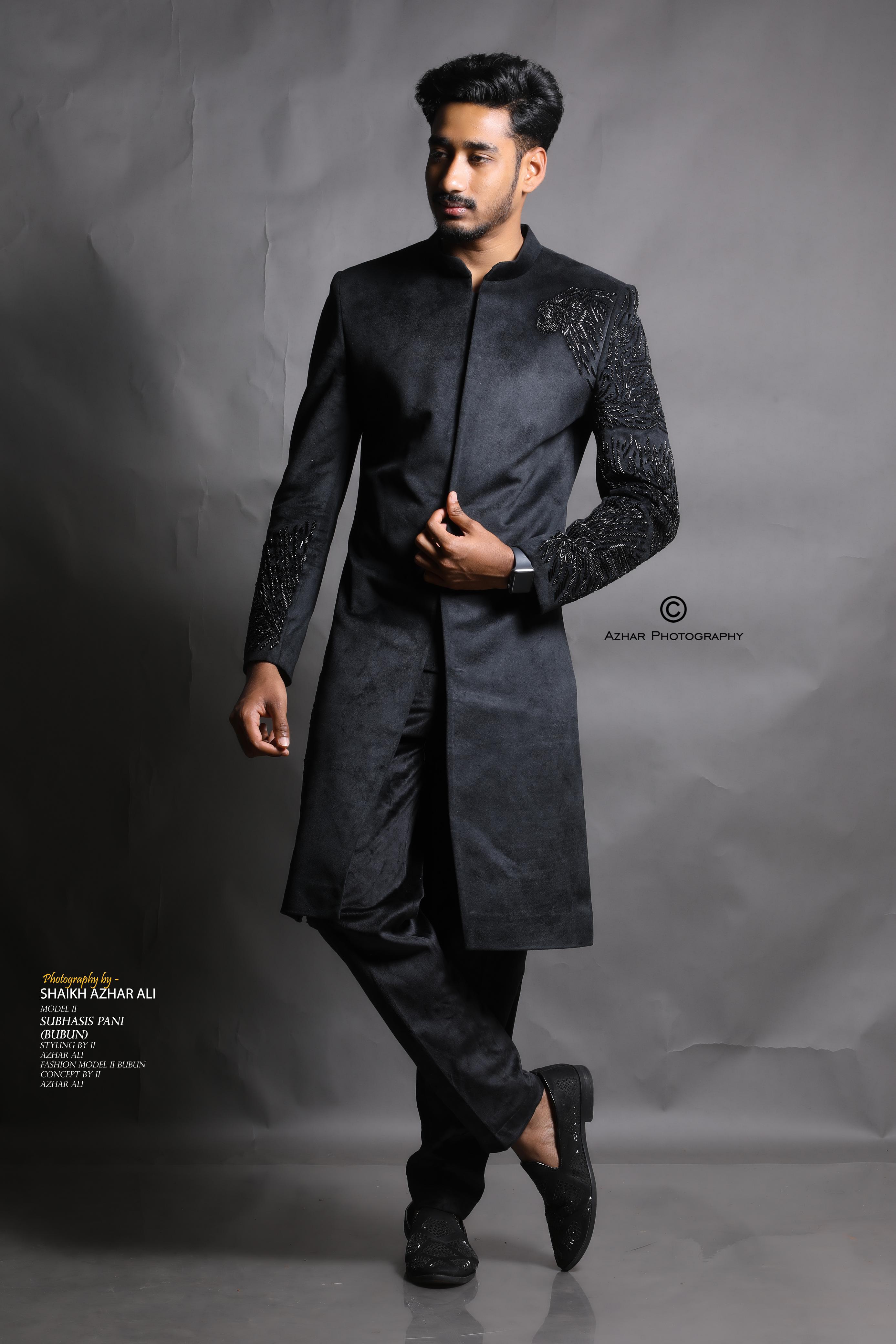 Men's Black Velvet Handcrafted Ranveer Singh inspired Sherwani Set