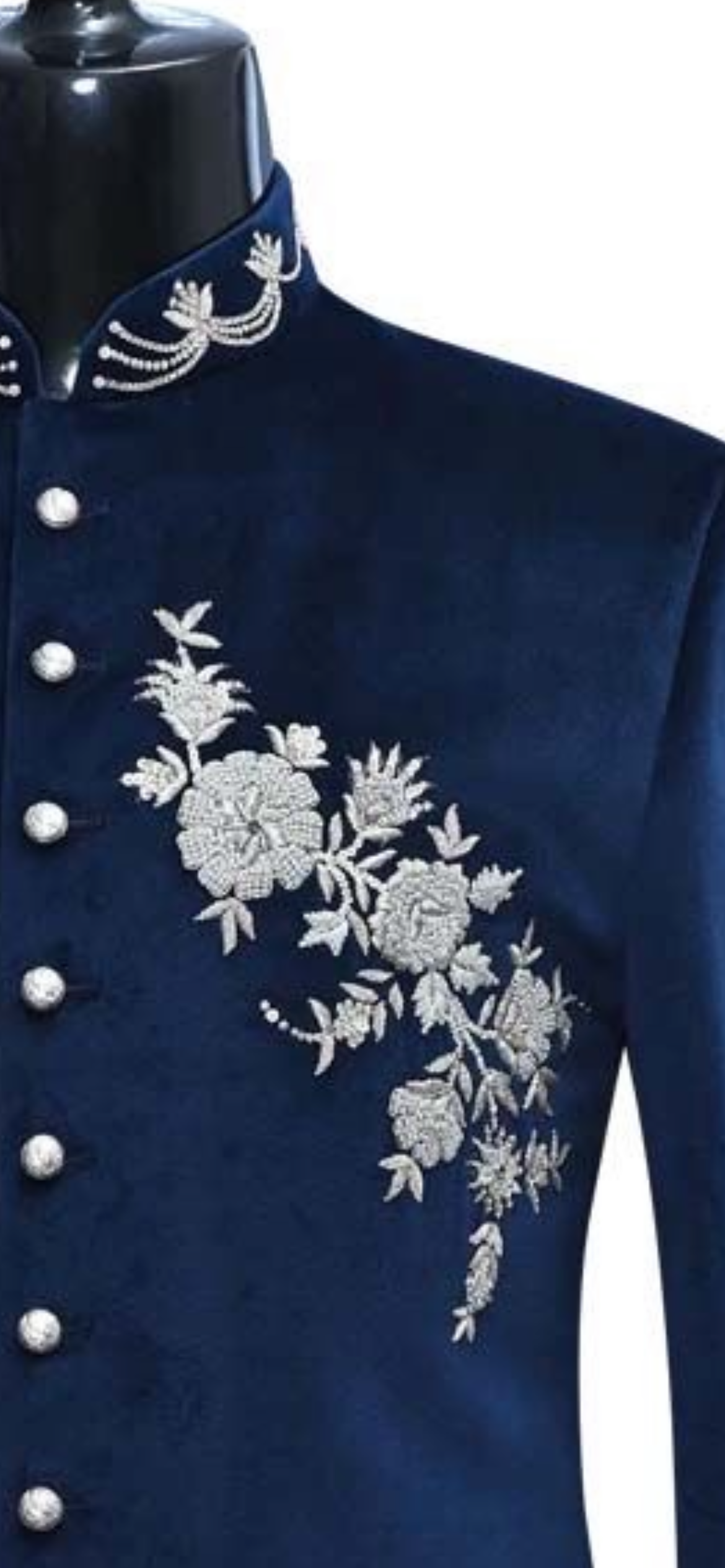 Men's Navy Blue Handcrafted Velvet Bandhgala Suit