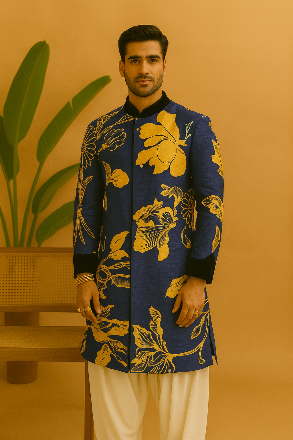 Ranveer Singh Inspired Wedding Special Hand-painted Stylish Sherwani Set
