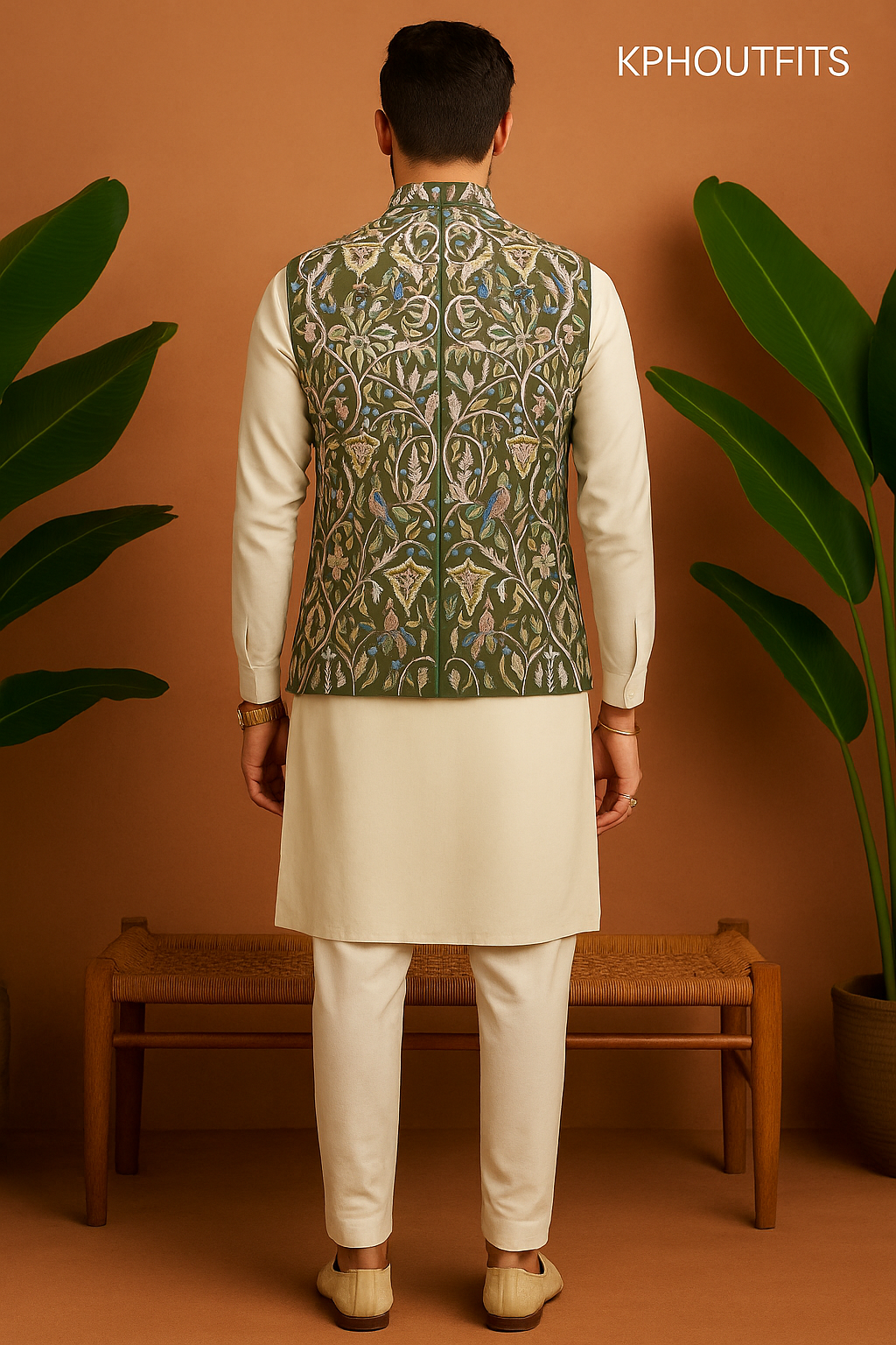 Men's Exclusive Mehndi Special Handcrafted Waistcoat – Luxury Formal Wear by KPH Outfits