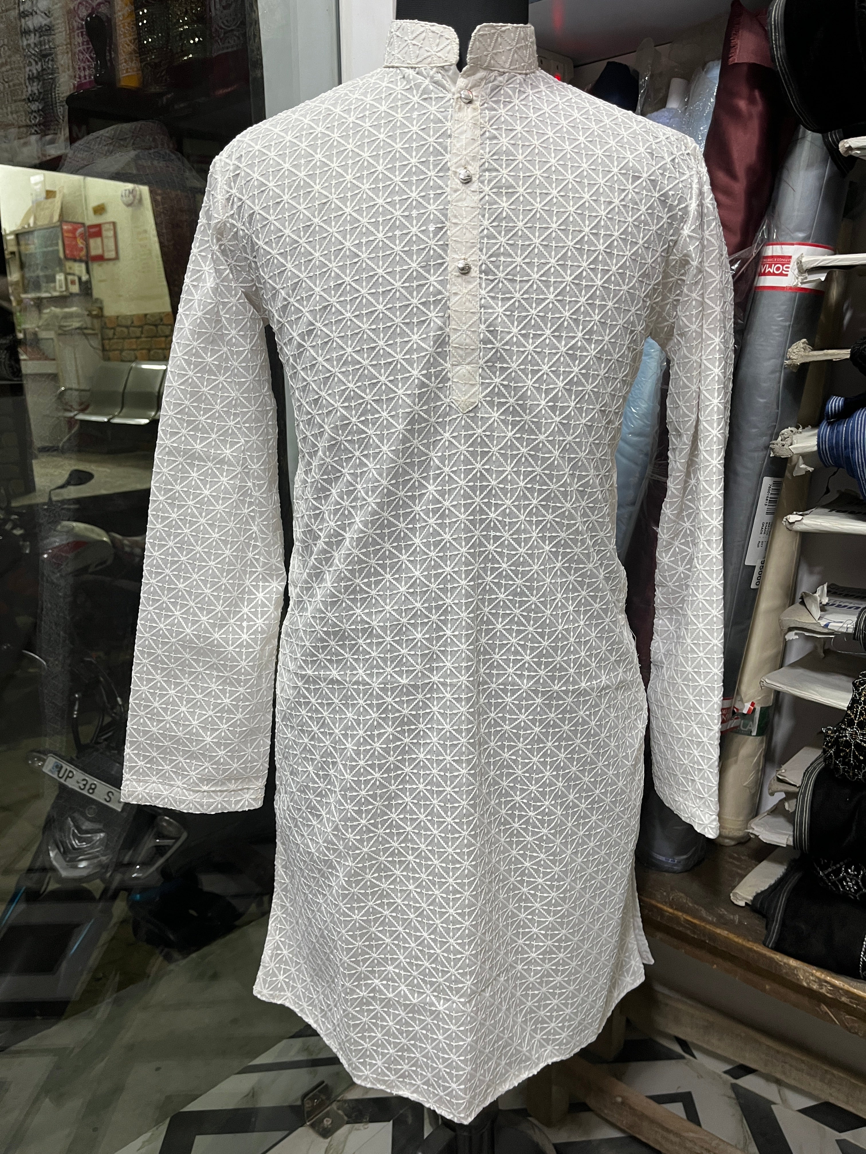 Men's Exclusive white Chicken Kari Kurta Set