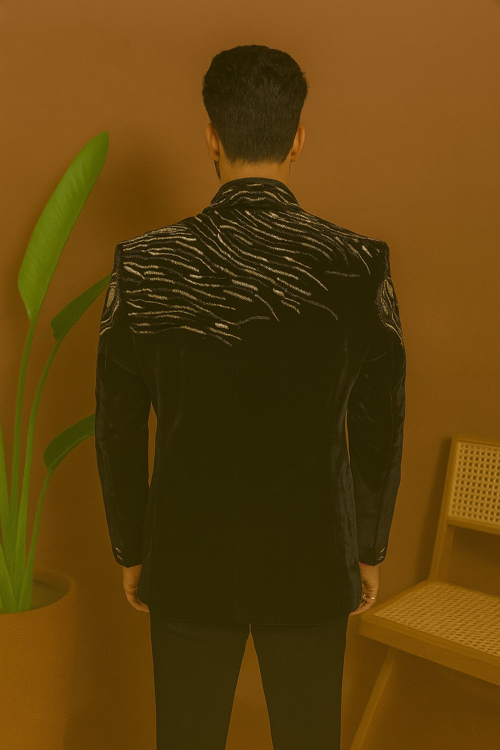 Groom Special Golden Handcrafted Embellished Tuxedo Suit