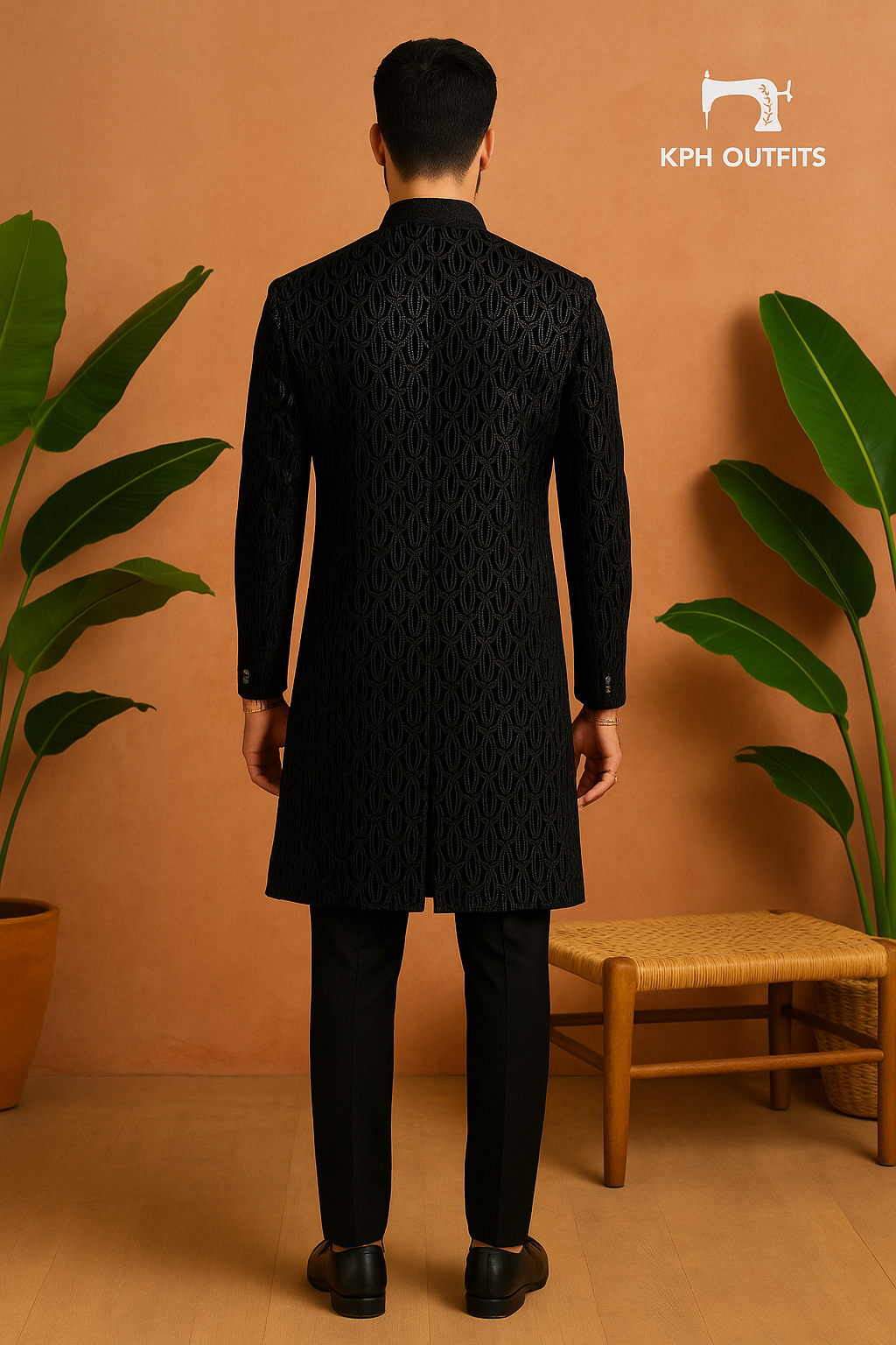 Black Velvet Sequence Zigzag Pattern Open Indo-Western Set - Contemporary Elegance by KPH Outfits