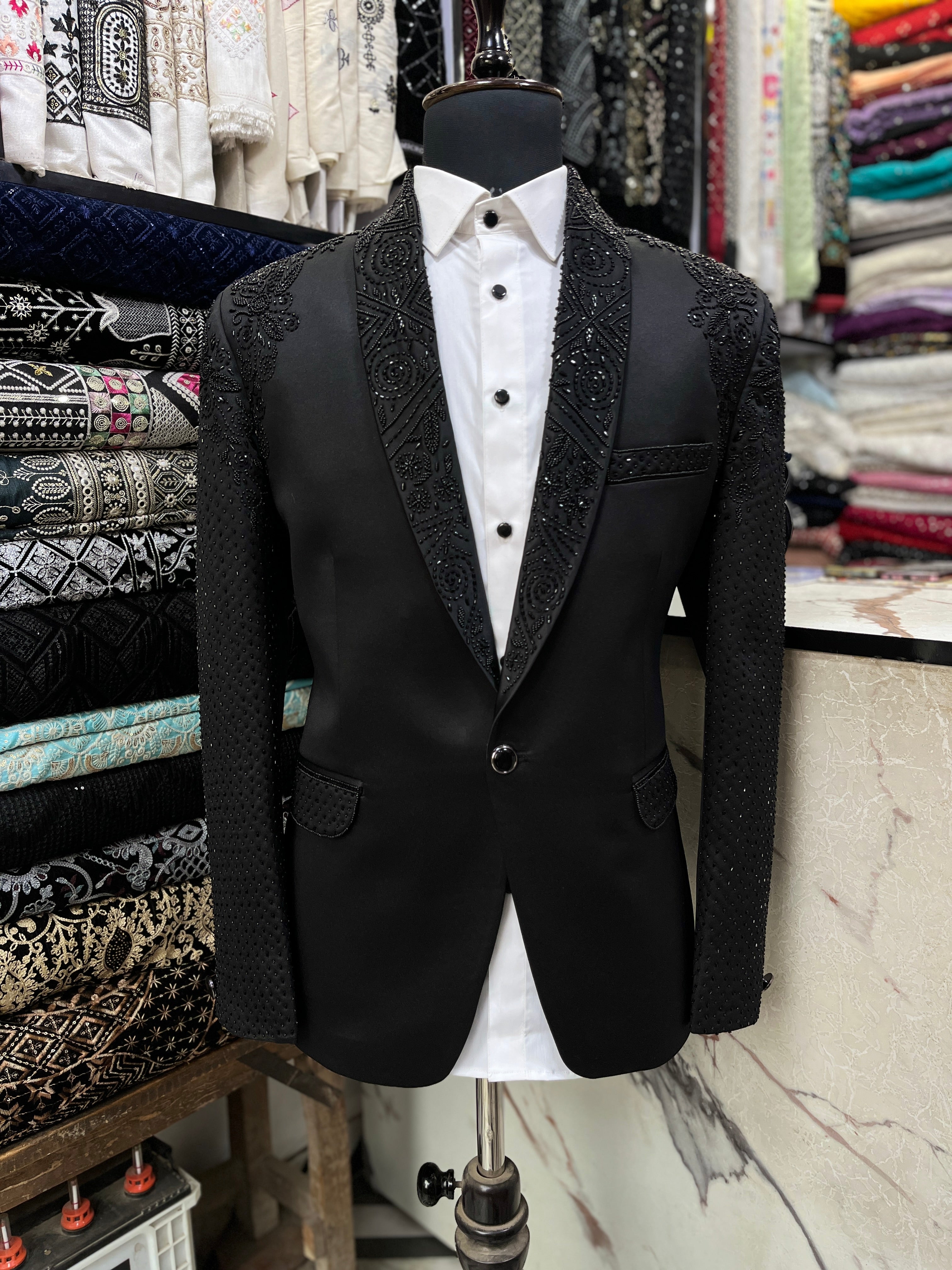 Men's Black Handcrafted Cut dana Work Tuxedo Suit