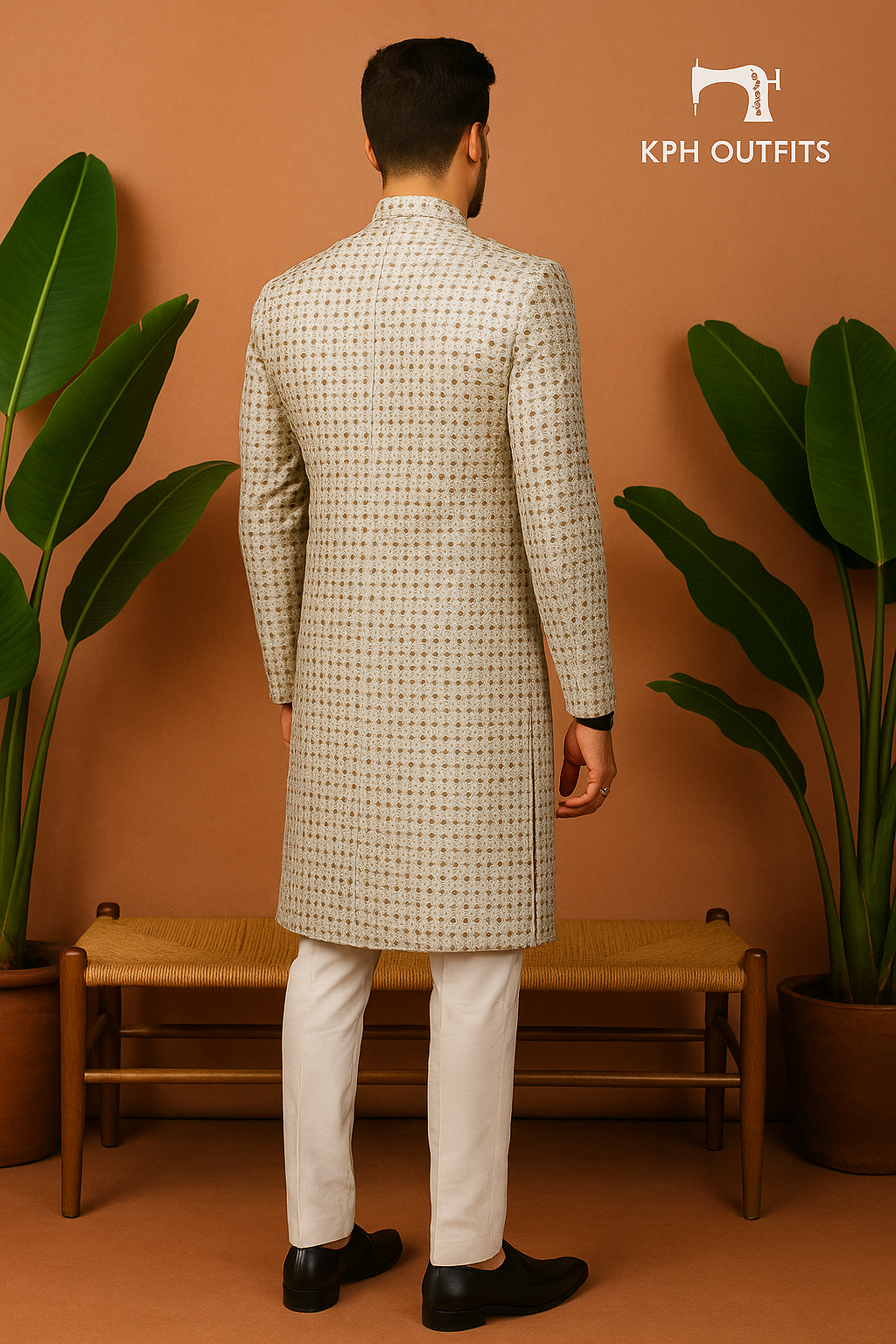 Men's Golden Exclusive Designer Mirror Sherwani Set – Premium Georgette Wedding Wear By KPH Outfits