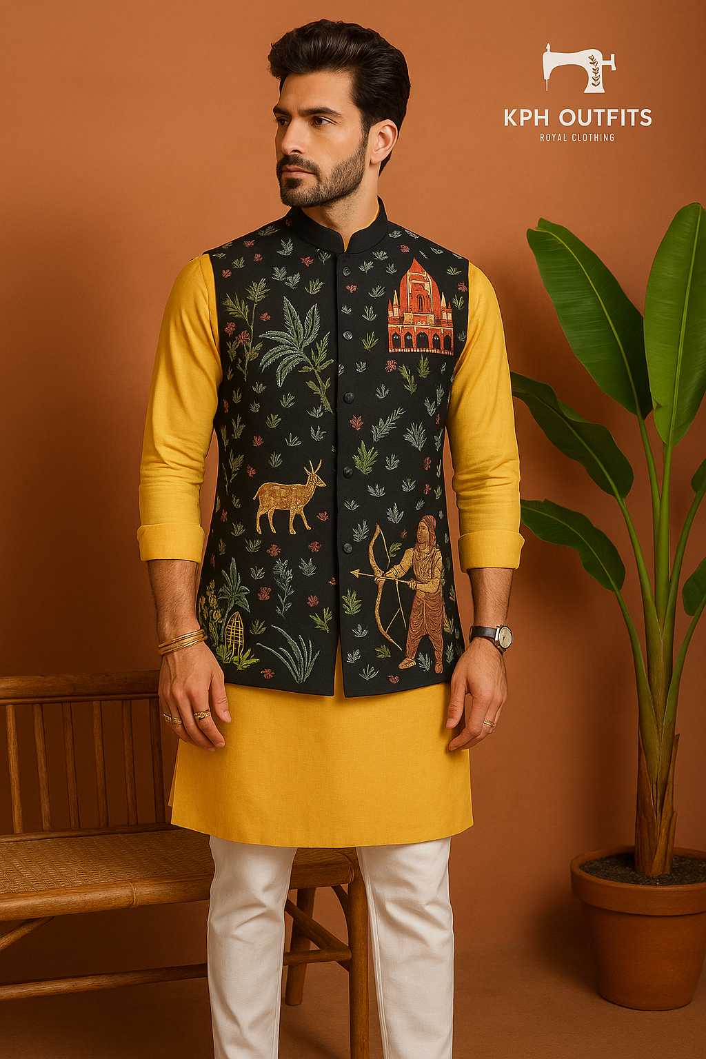 Special Customise Designer Shree Ram Embellished Waistcoat Set - KPH Outfits