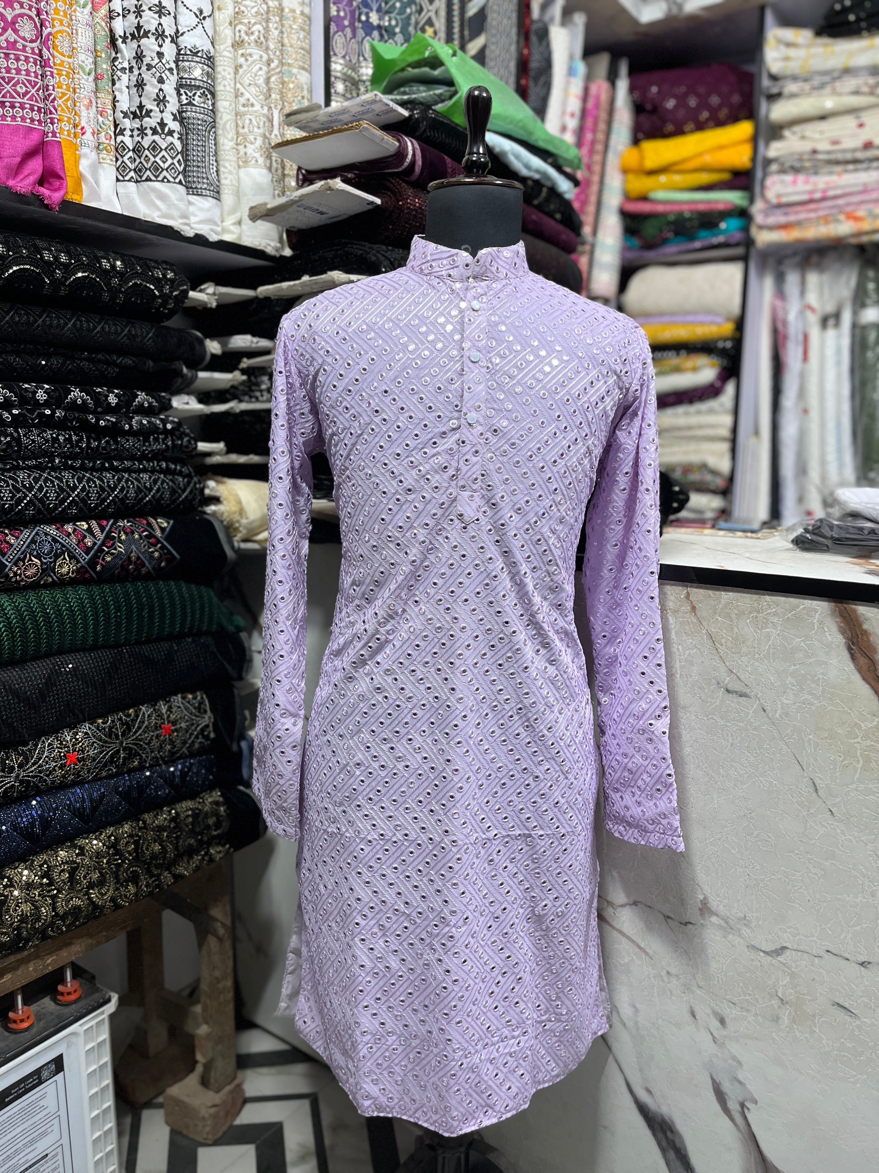 Men's Lavender Mirror Kurta Set