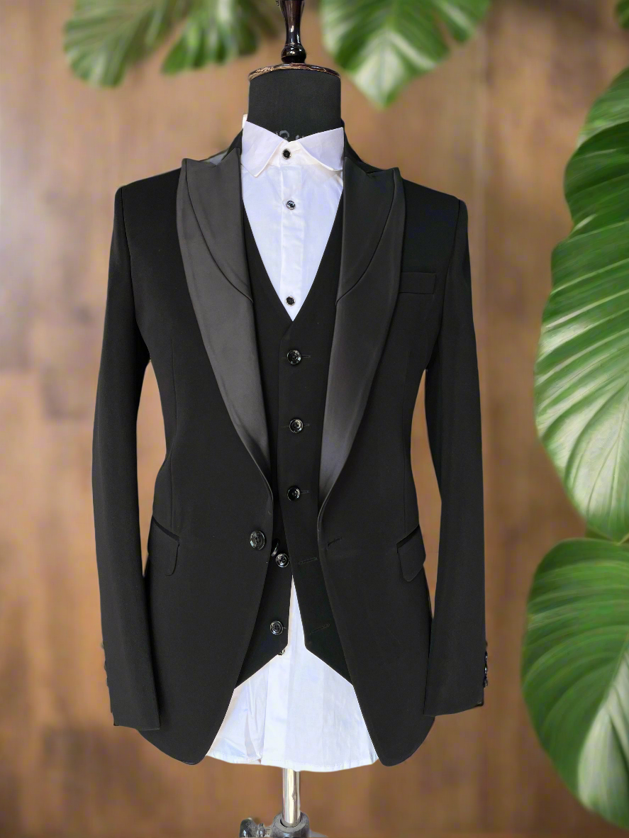 Men's Black Peak Lapel Classic Tuxedo Suit by Kph Outfits – Elegance Perfected