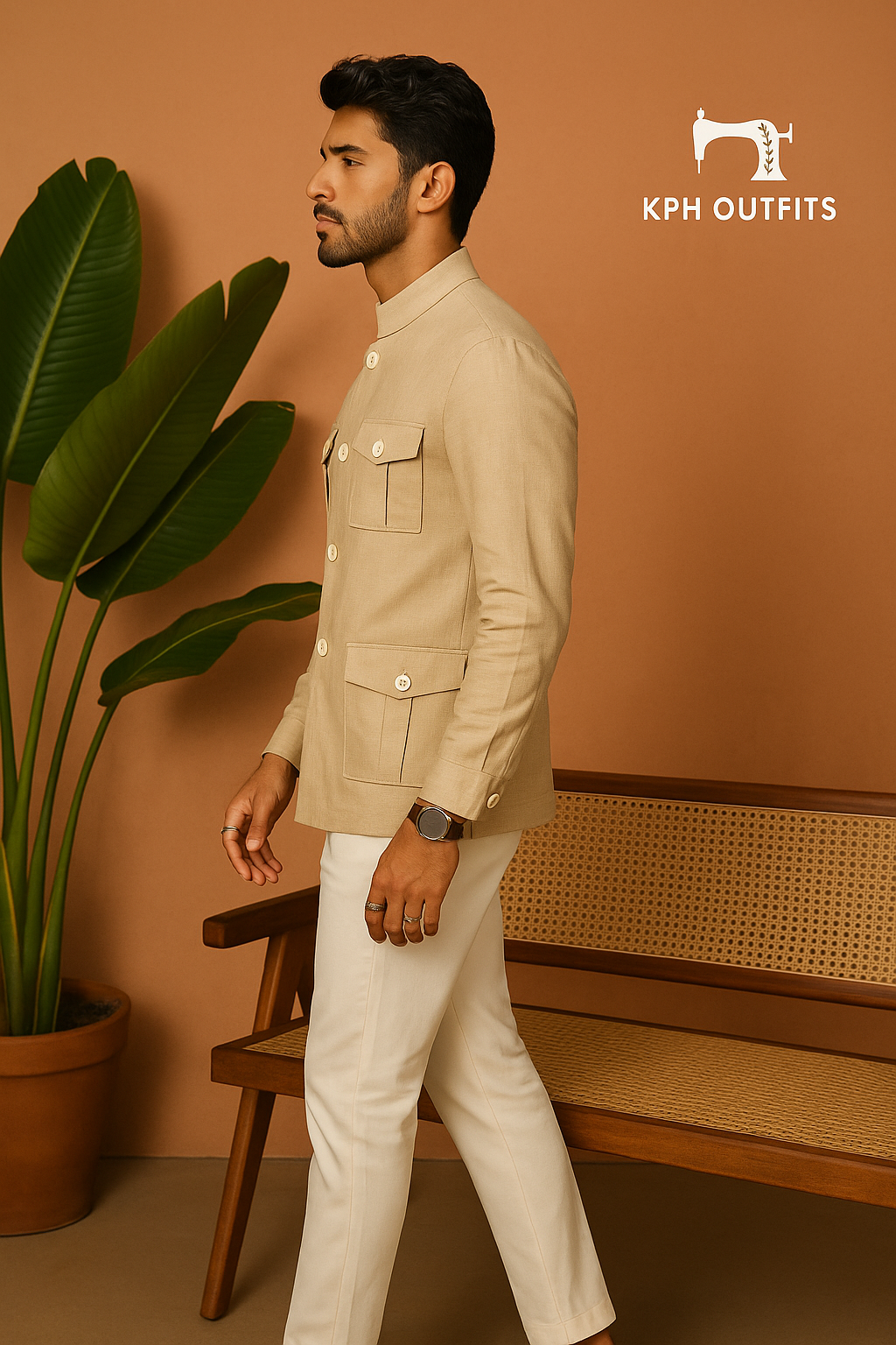 Four Pocket Classic Linen Boss Coat Set – Premium Designer Wear by KPH Outfits