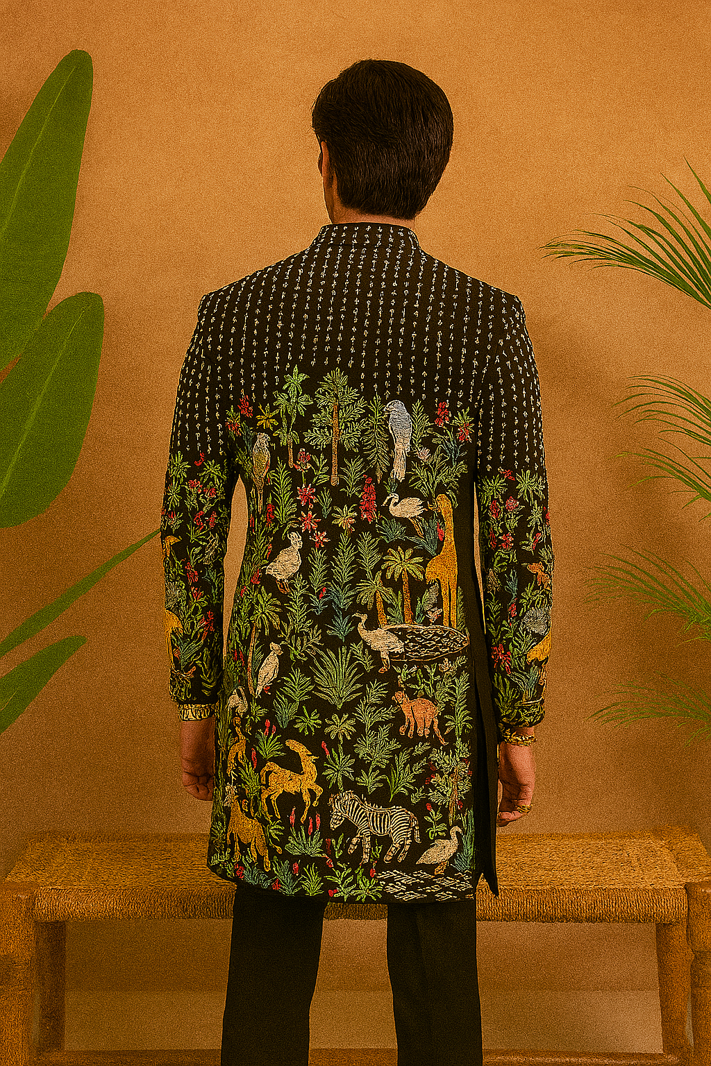 Made-to-order black silk sherwani with detailed embroidery – KPH Outfits