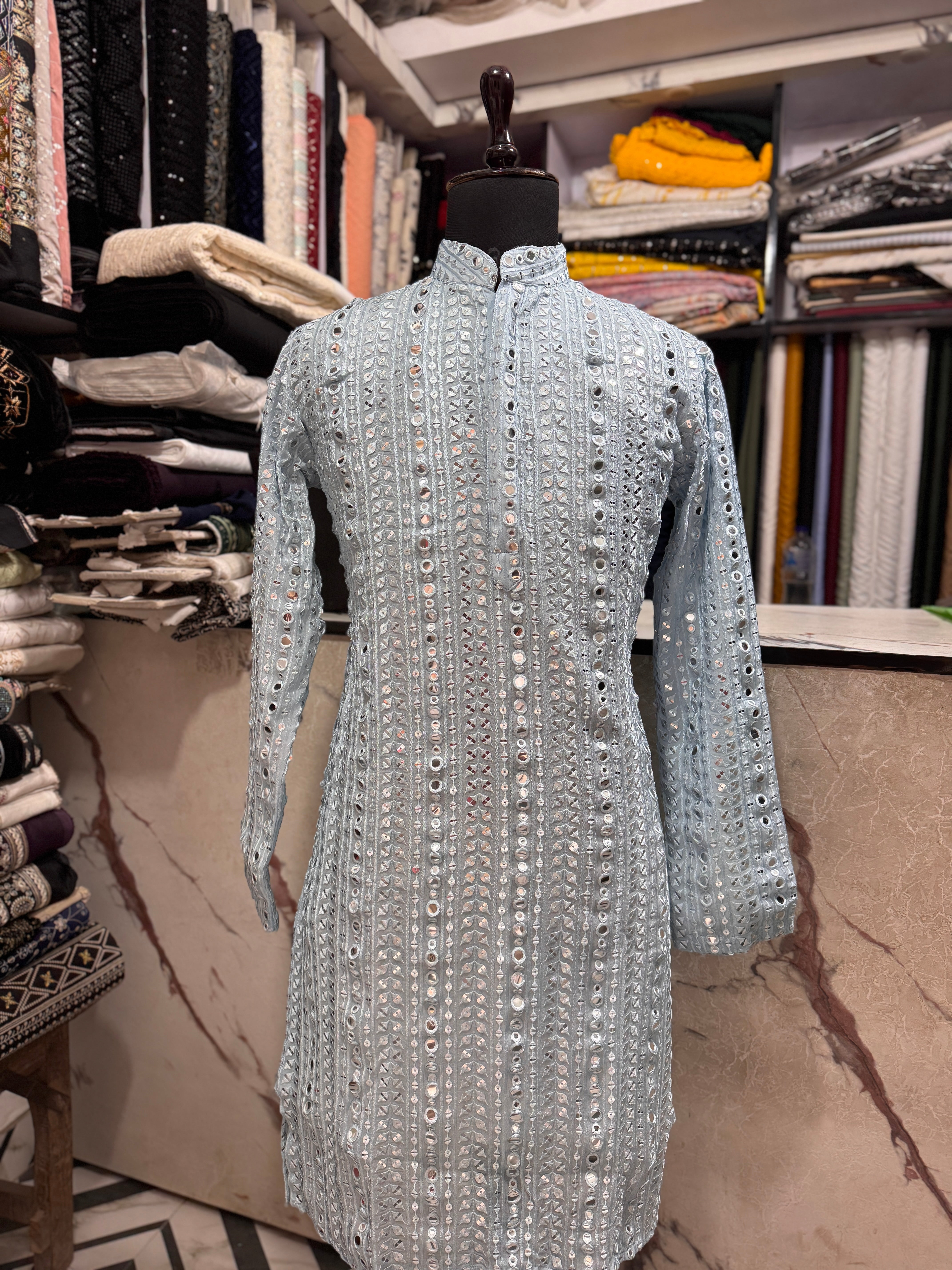 Sky Blue Mirror Designer Stylish Kurta Set