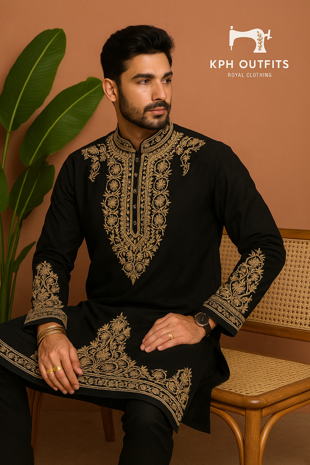 Handcrafted Golden Zardozi Work Embroidery Kurta Set - KPH Outfits
