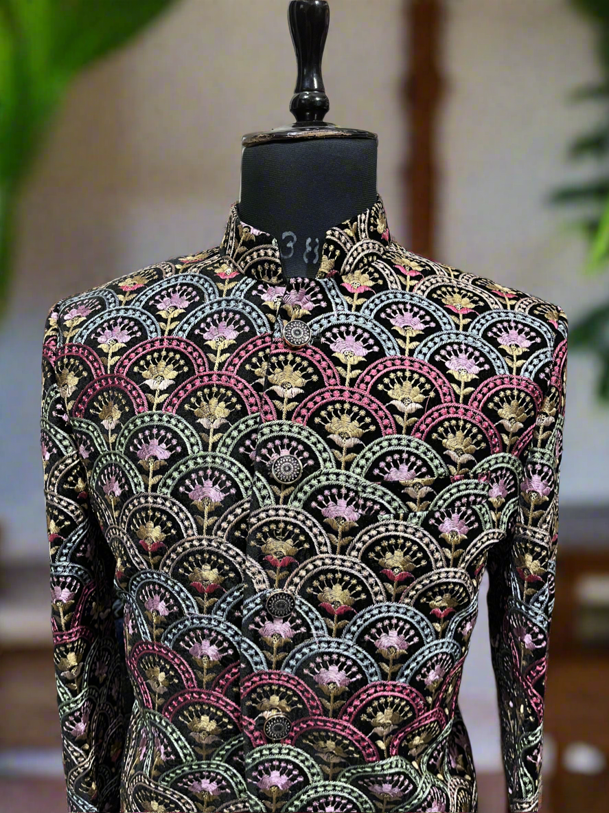 Close-up of embroidery on Bandhgala blazer
