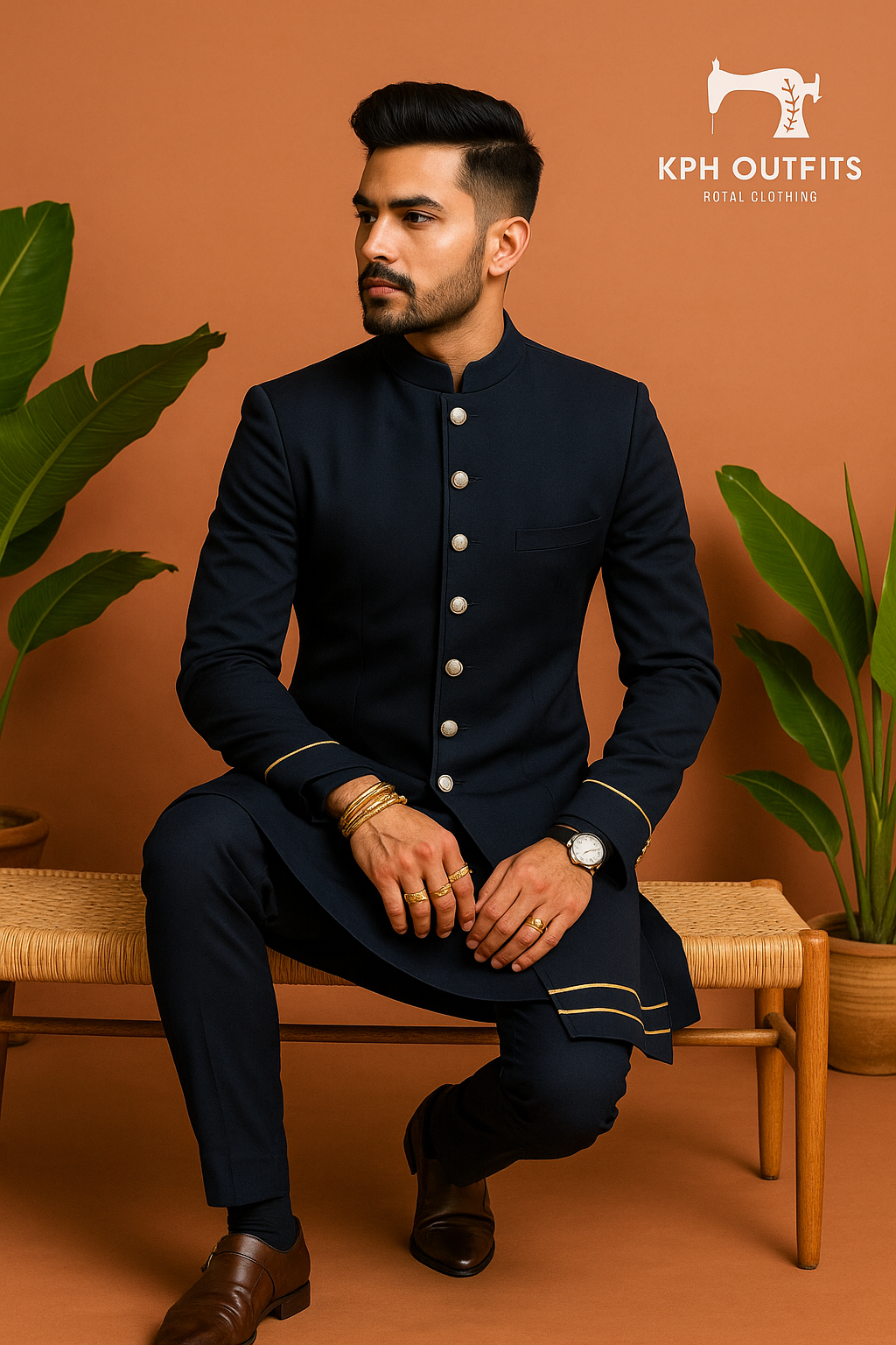 Men's Exclusive Navy Blue Stylish Indo-Western Set - Modern Sophistication by KPH Outfits